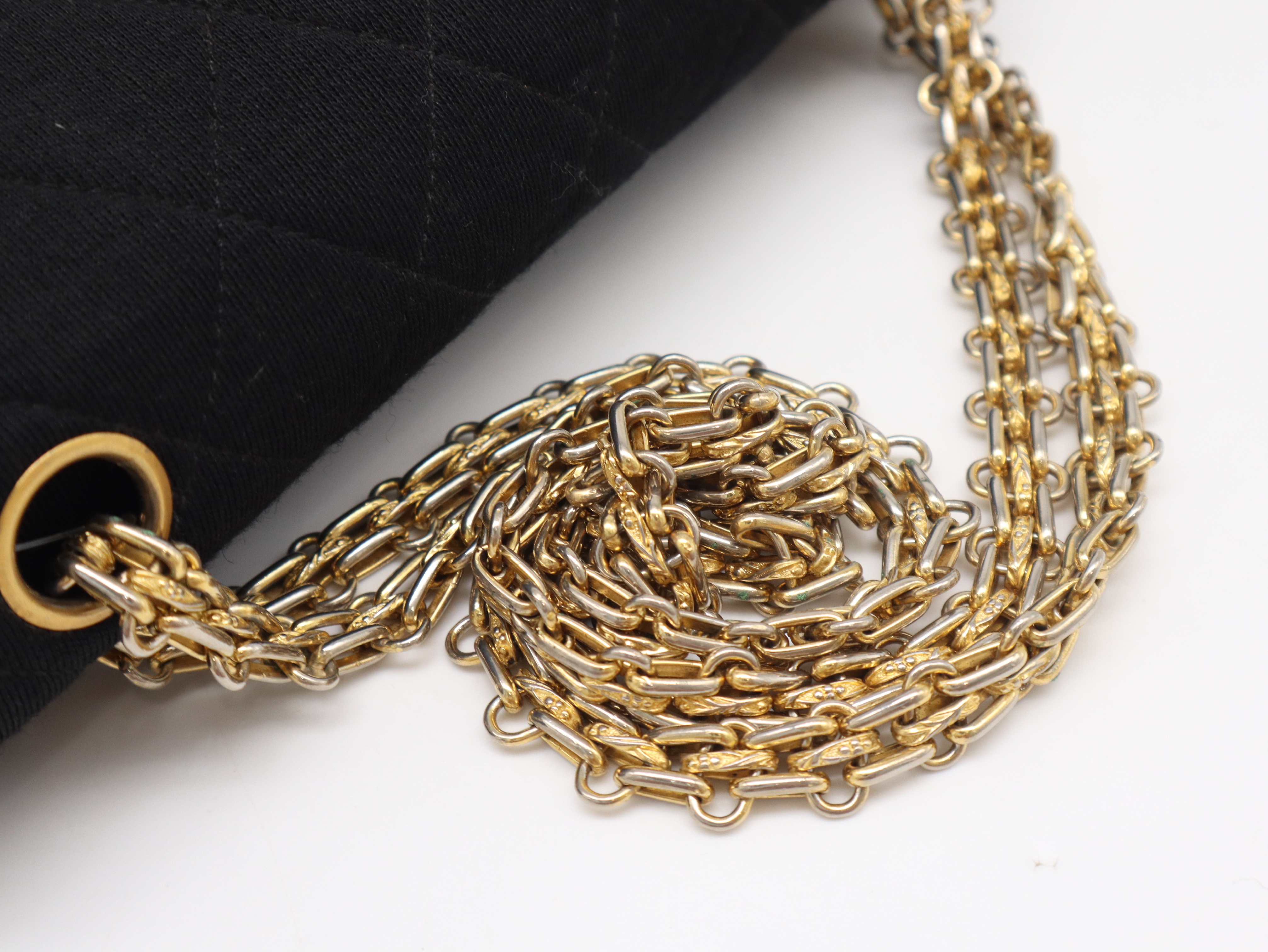 Cotton Jersey Matelassé 25 Double Flap Double Chain Gold Hardware Black Seal Card 1635184 Shoulder Bag — view 6