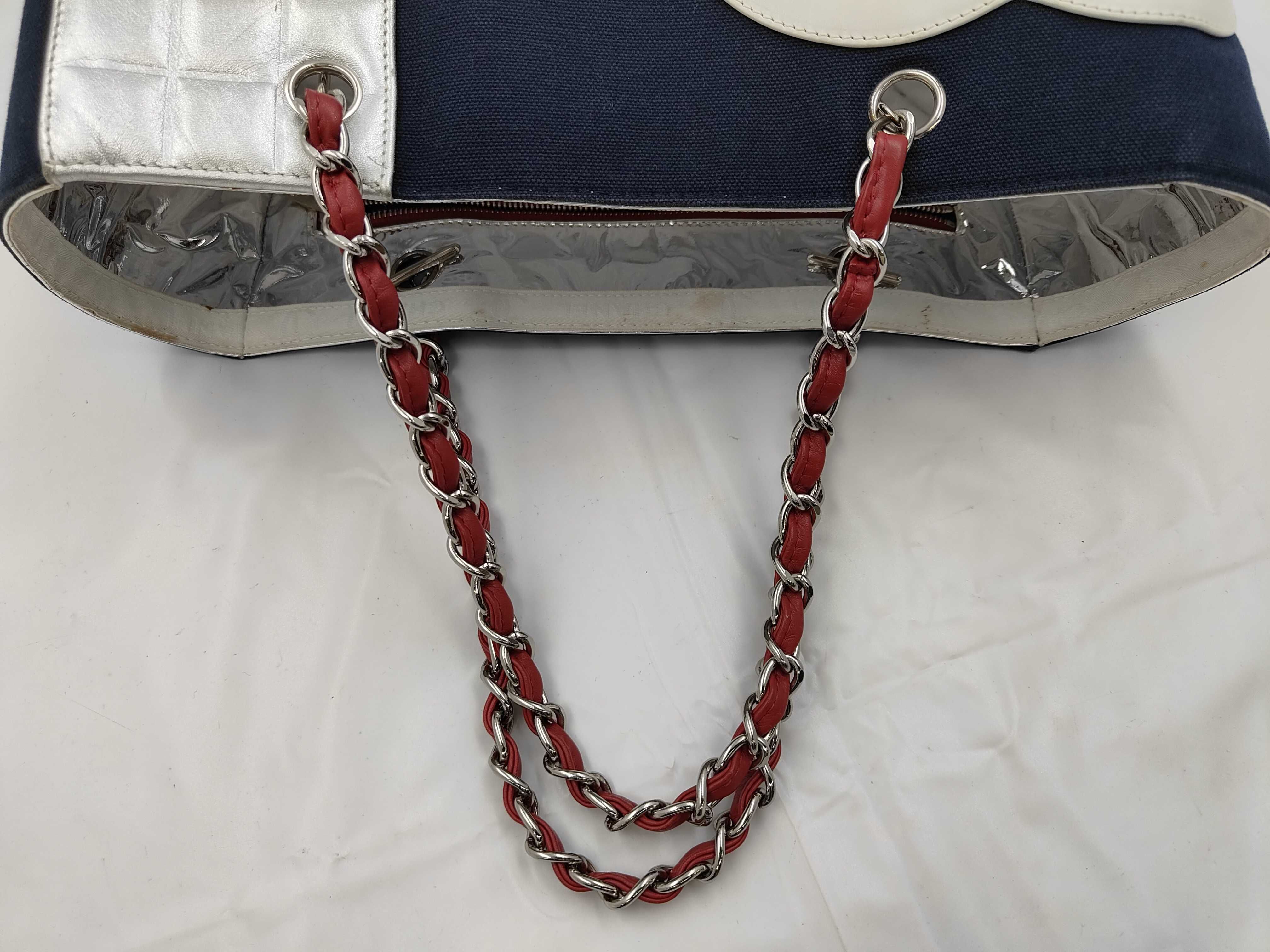 No. 5 Canvas x Leather Chain Tote Bag, Multicolor, Silver Hardware, Handbag — view 3