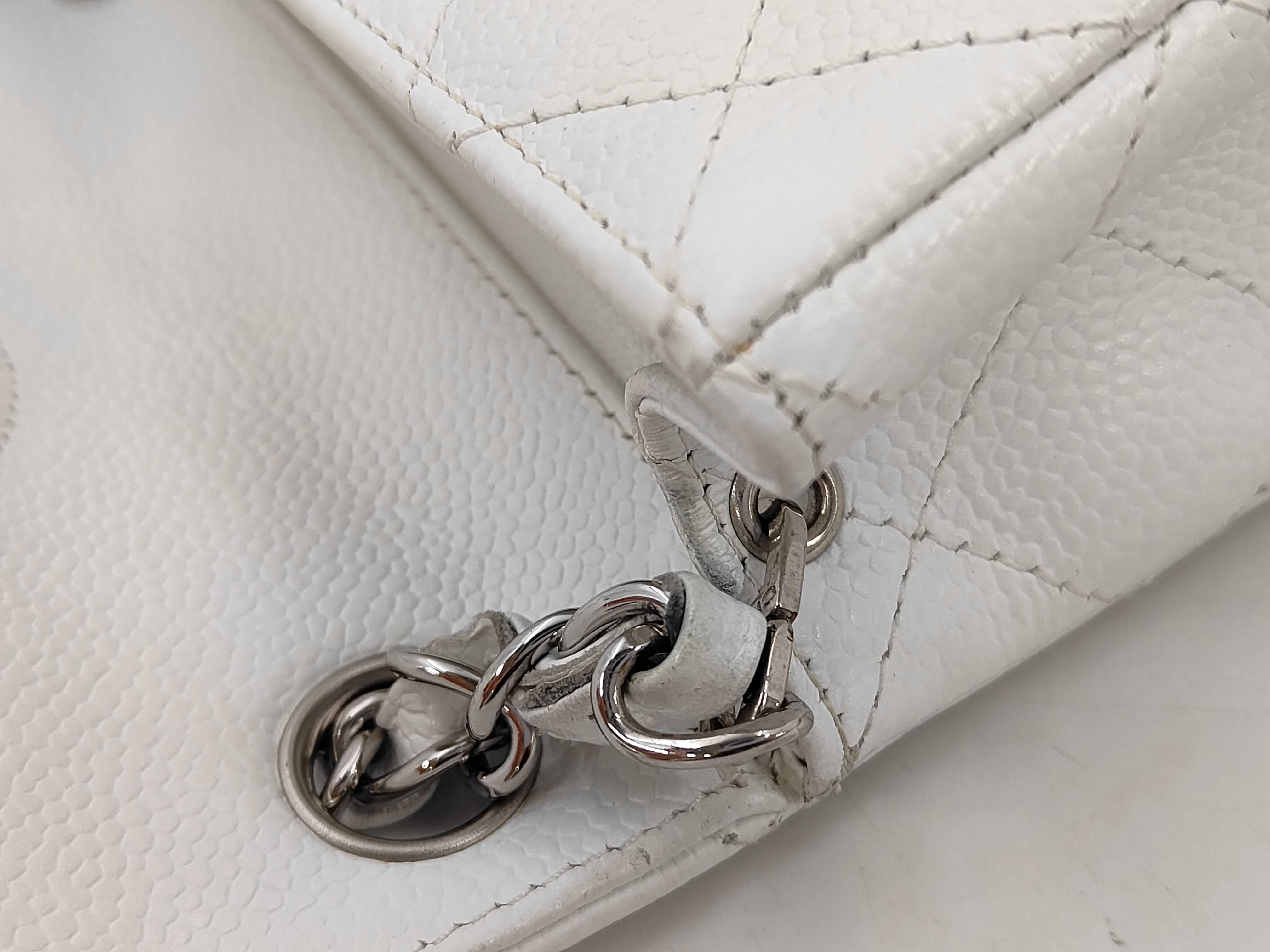 Mini Matelassé Caviar Skin White Shoulder Bag (Serial Number 10s) - Card and Seal Included — view 5