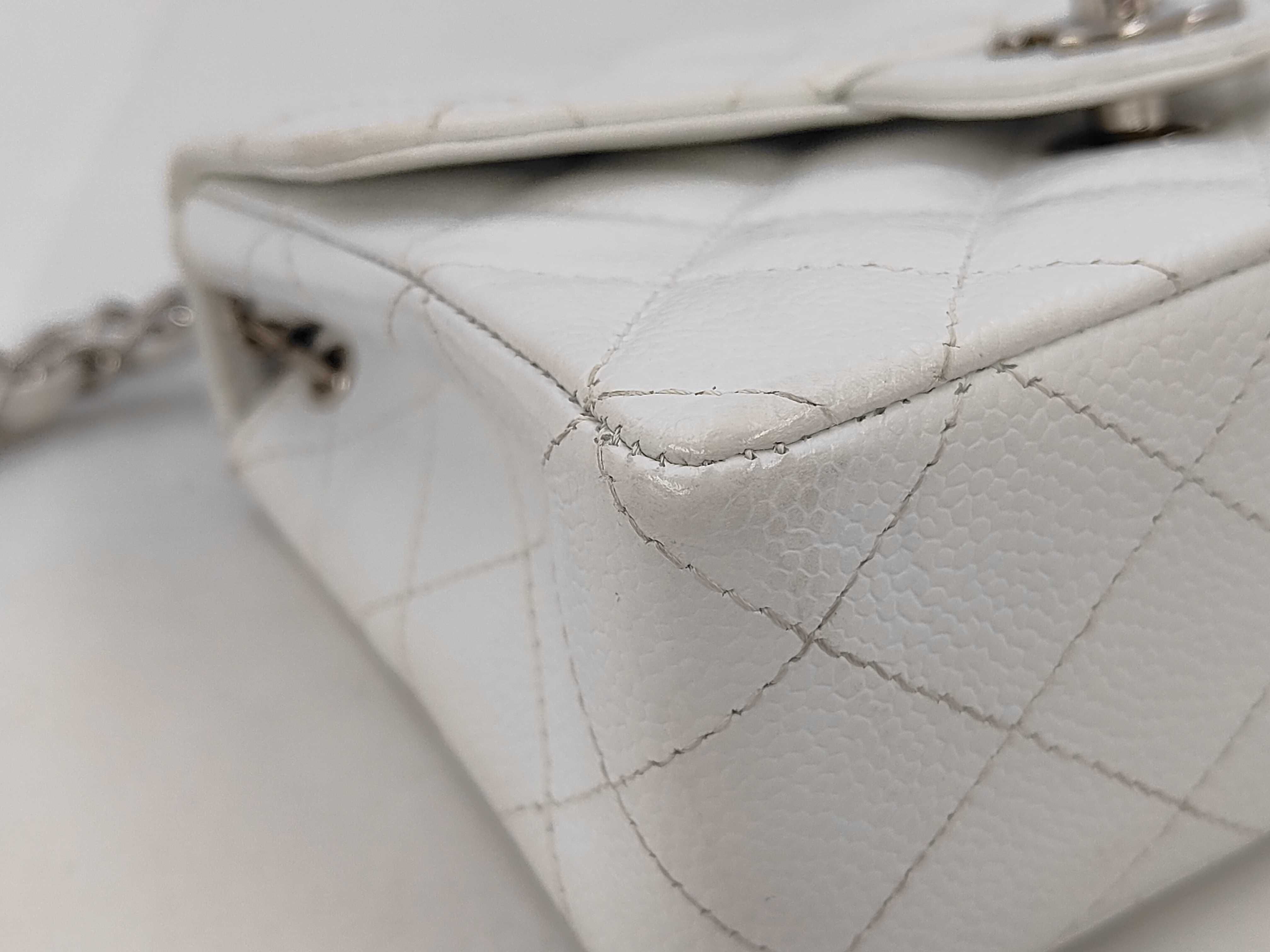 Mini Matelassé Caviar Skin White Shoulder Bag (Serial Number 10s) - Card and Seal Included — view 6