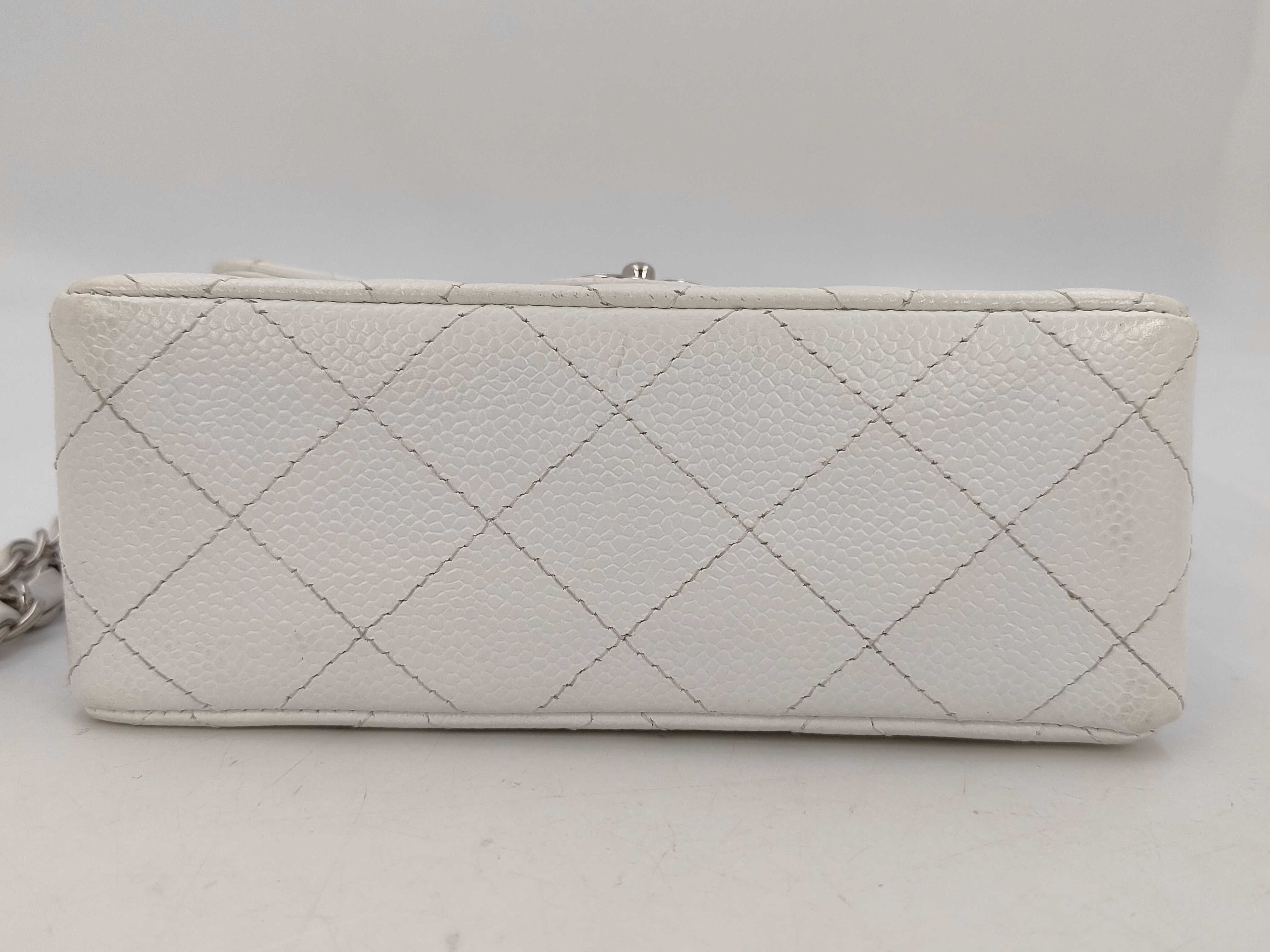 Mini Matelassé Caviar Skin White Shoulder Bag (Serial Number 10s) - Card and Seal Included — view 7