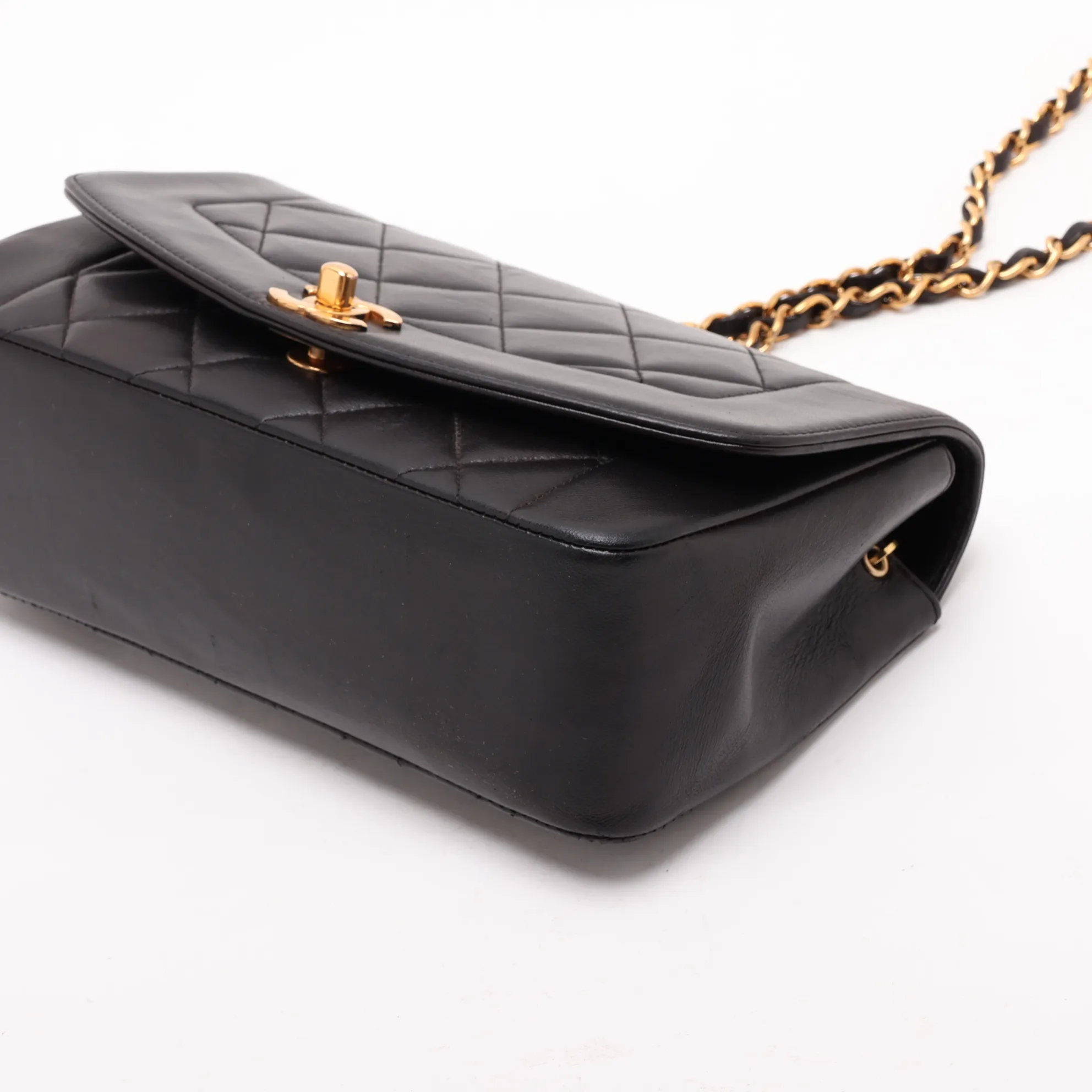 Matelassé Lambskin Single Flap Single Chain Bag, Diana Flap, Black with Gold Hardware, 3755677, Series 3 — view 3