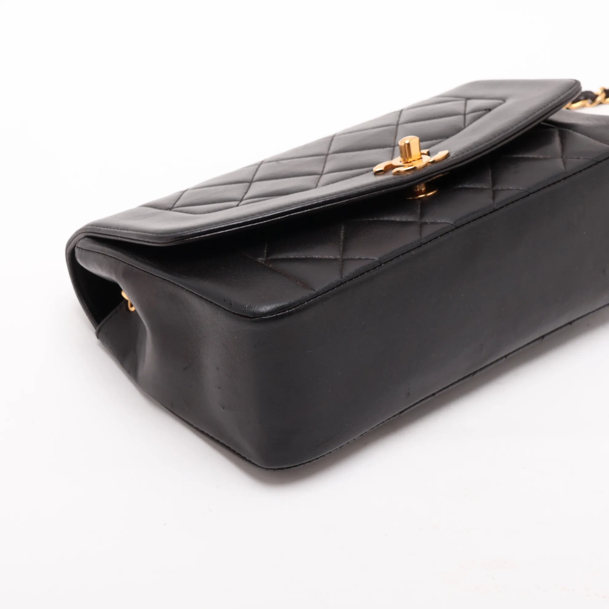 Matelassé Lambskin Single Flap Single Chain Bag, Diana Flap, Black with Gold Hardware, 3755677, Series 3 — view 4