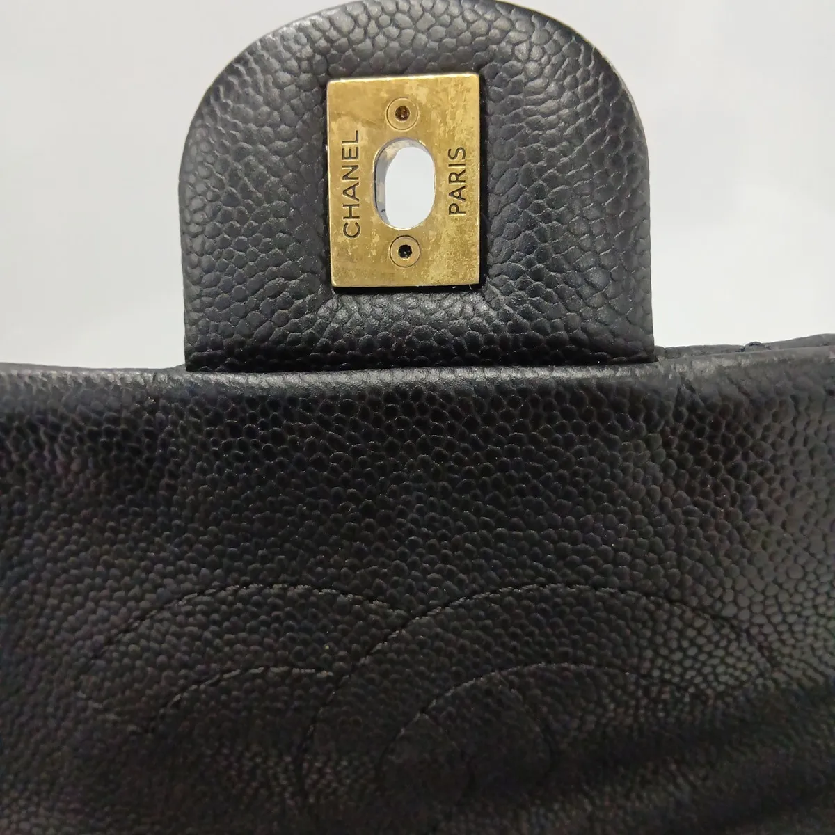 Matelassé Caviar Skin 2-Way Handbag, Black with Gold Hardware, 17746017 (Serial Number 17) — view 13