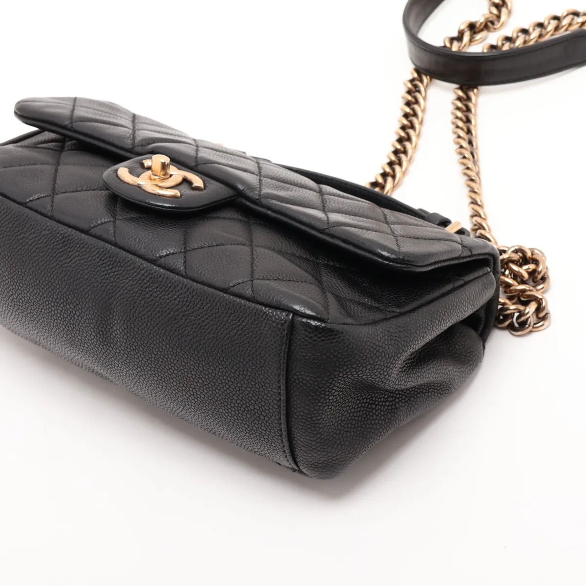 Matelassé Caviar Skin 2-Way Handbag, Black with Gold Hardware, 17746017 (Serial Number 17) — view 3