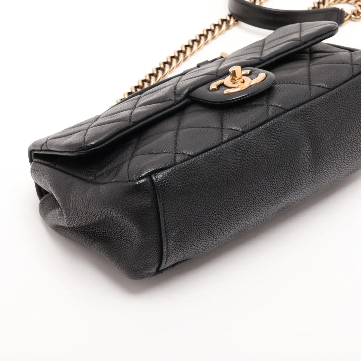 Matelassé Caviar Skin 2-Way Handbag, Black with Gold Hardware, 17746017 (Serial Number 17) — view 4