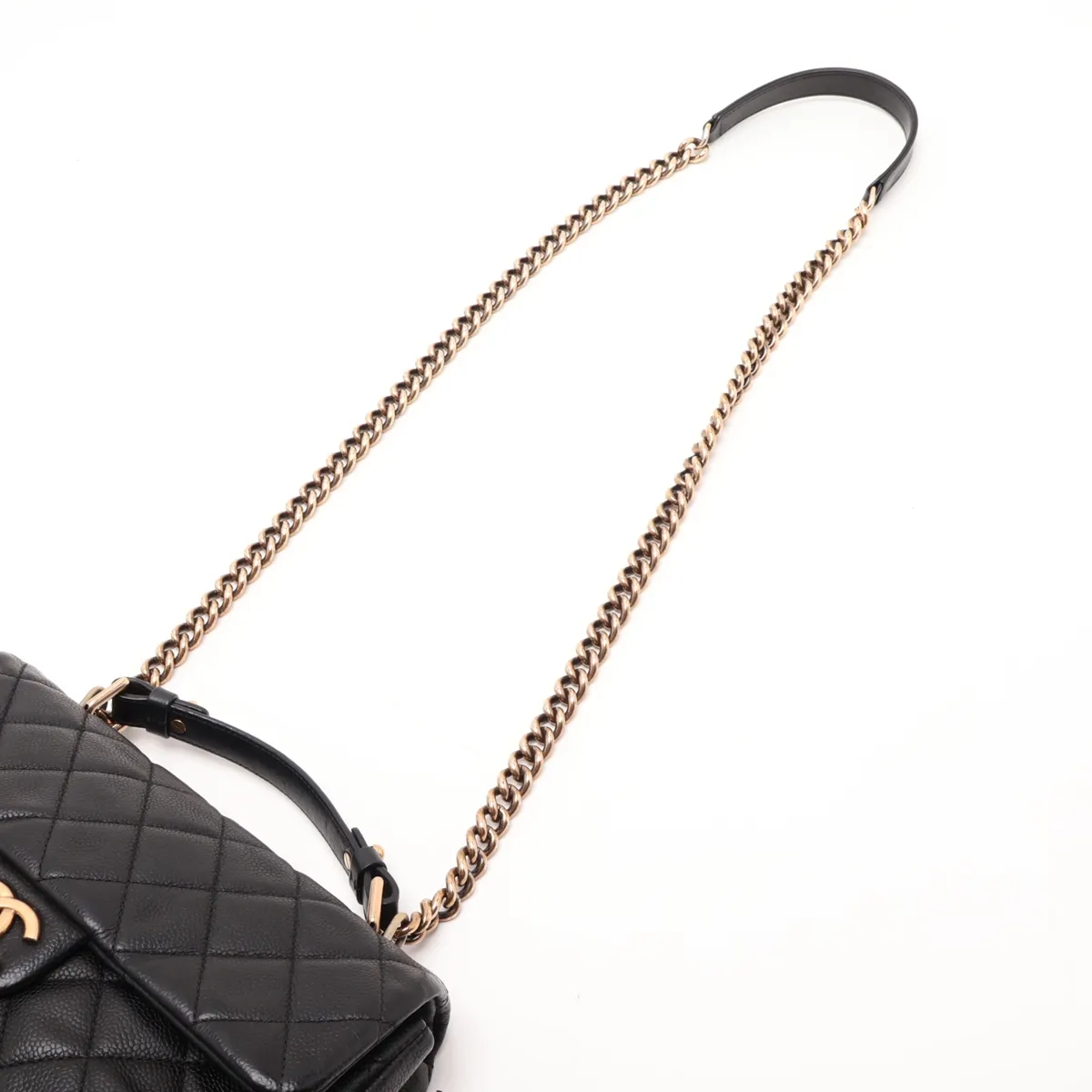 Matelassé Caviar Skin 2-Way Handbag, Black with Gold Hardware, 17746017 (Serial Number 17) — view 7