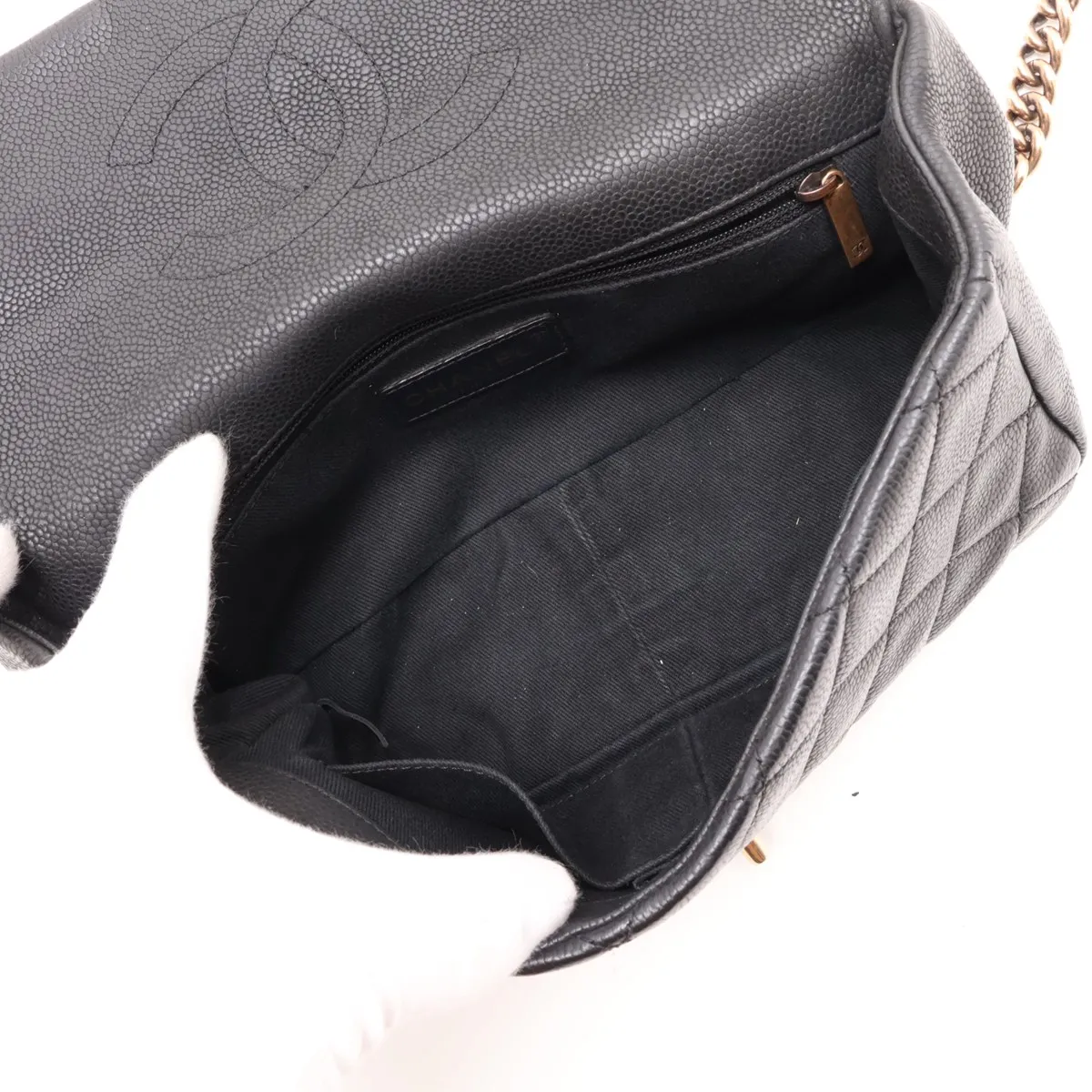 Matelassé Caviar Skin 2-Way Handbag, Black with Gold Hardware, 17746017 (Serial Number 17) — view 8