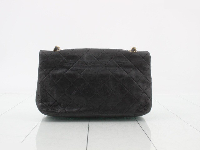 Matelassé lambskin black full flap double chain shoulder bag gold hardware seal — view 2