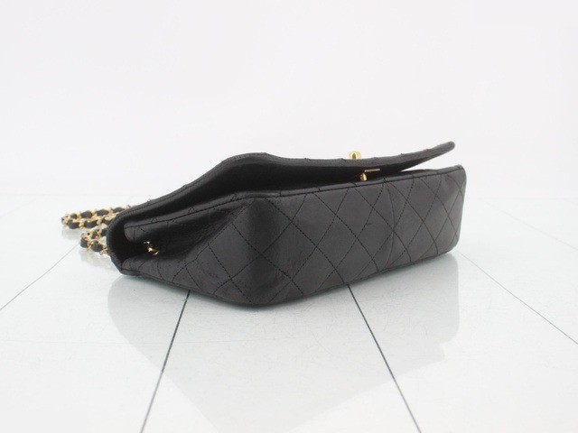 Matelassé lambskin black full flap double chain shoulder bag gold hardware seal — view 5