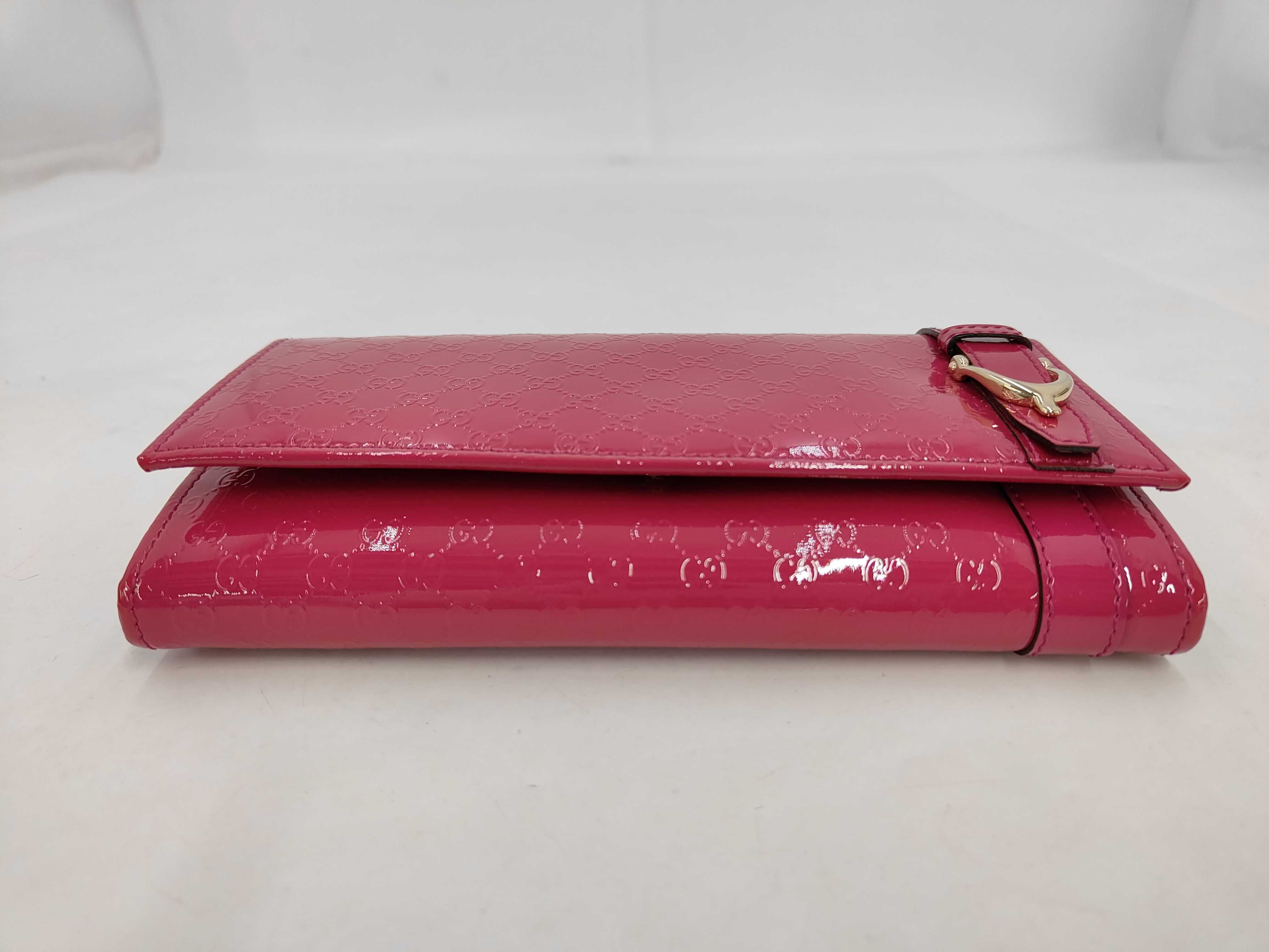 309760 Guccissima Bi-fold Long Wallet, Patent Leather, Pink, Unused — view 3