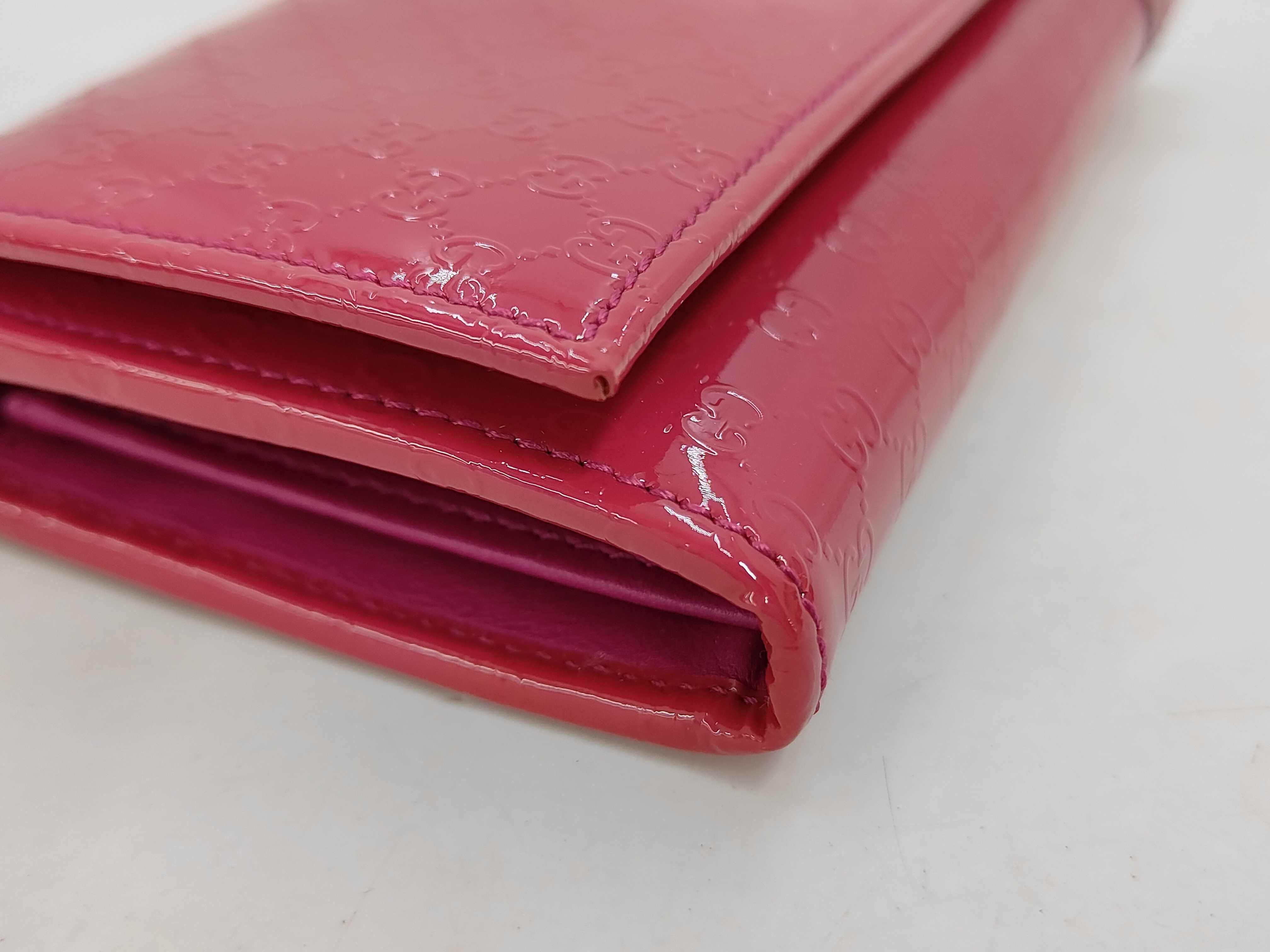 309760 Guccissima Bi-fold Long Wallet, Patent Leather, Pink, Unused — view 6