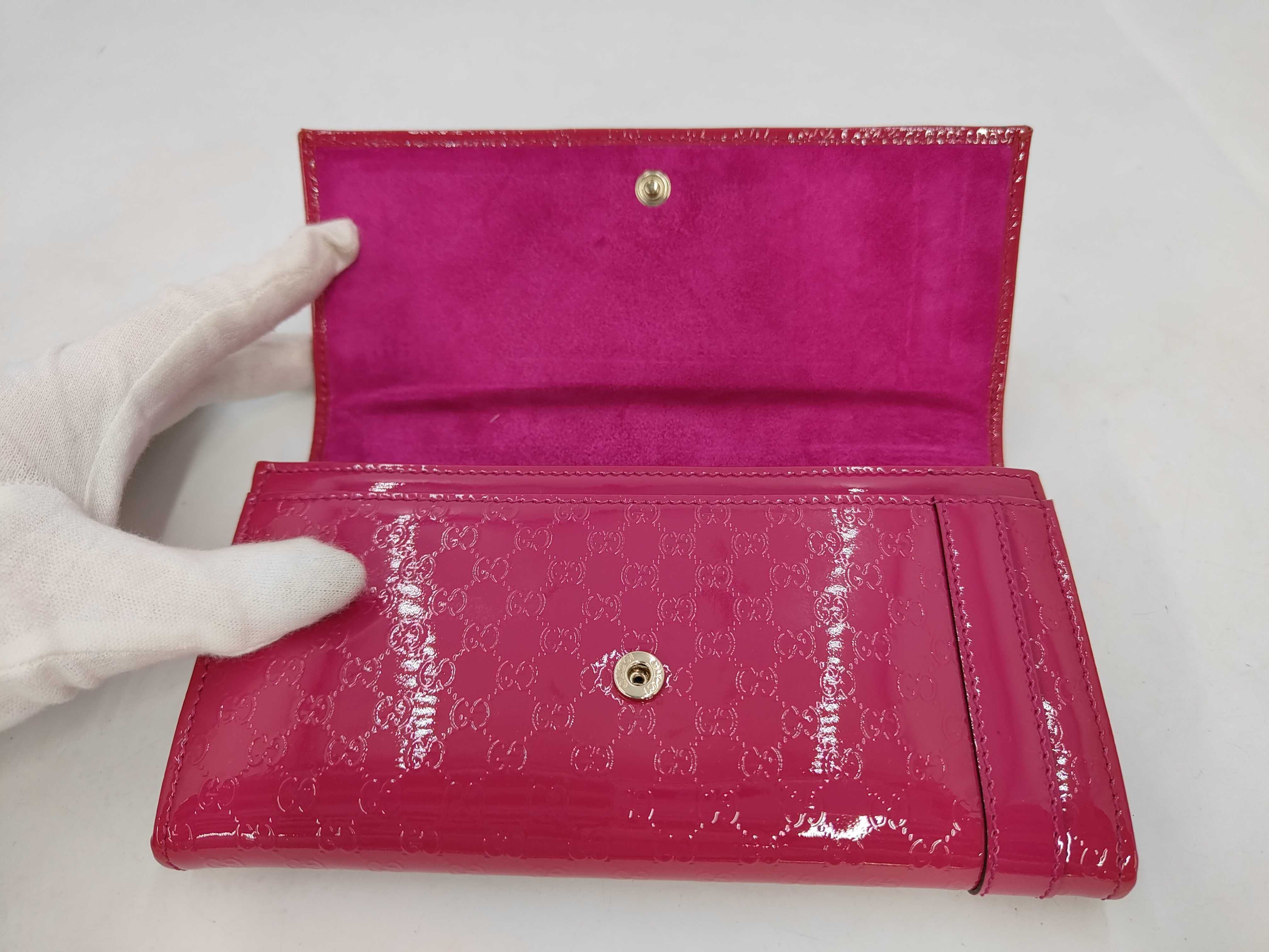 309760 Guccissima Bi-fold Long Wallet, Patent Leather, Pink, Unused — view 7