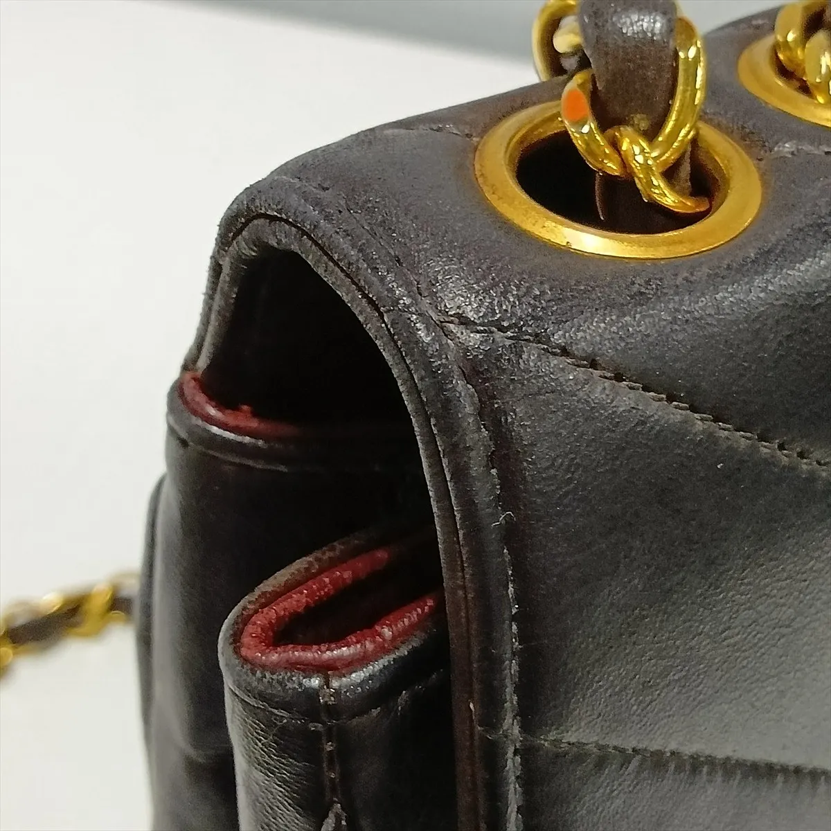 Chevron Lambskin Single Flap Double Chain Bag, V-Stitch, Mademoiselle, Black with Gold Hardware, 2580404, Series 2 — view 11