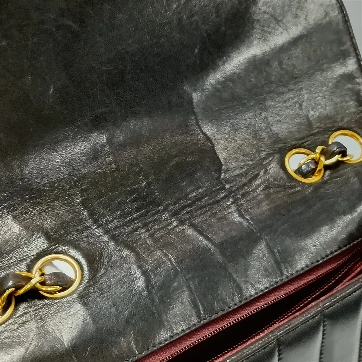 Chevron Lambskin Single Flap Double Chain Bag, V-Stitch, Mademoiselle, Black with Gold Hardware, 2580404, Series 2 — view 13