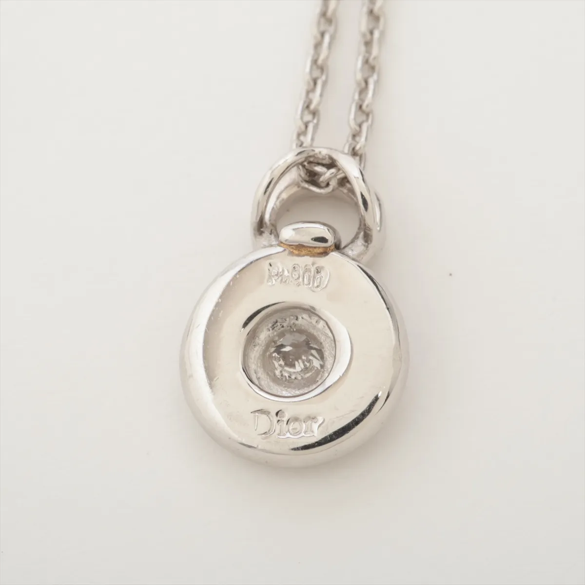 diamond necklace, Pt900 x Pt850, 4.1g, stone has cracks. — view 4