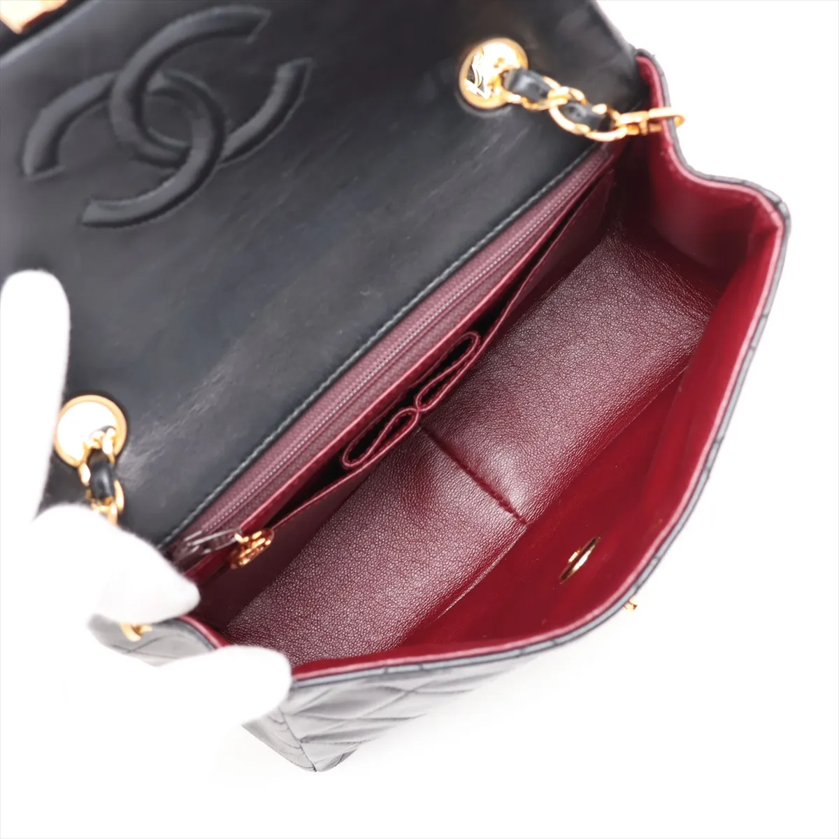 Mini Matelassé 20 Lambskin Single Flap Single Chain Bag, Black with Gold Hardware, Item Number 1414165, Series 1 — view 6