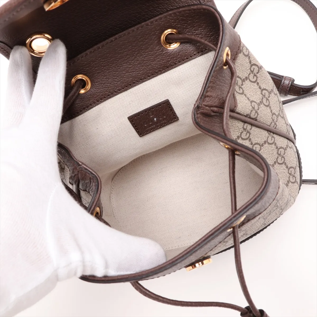 GG Supreme Ophidia PVC x Leather Backpack/Rucksack, Beige x Brown, 795221 — view 7
