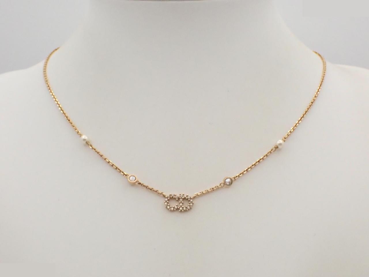 CD logo rhinestone necklace, gold plated, chain approximately 40cm. — view 3