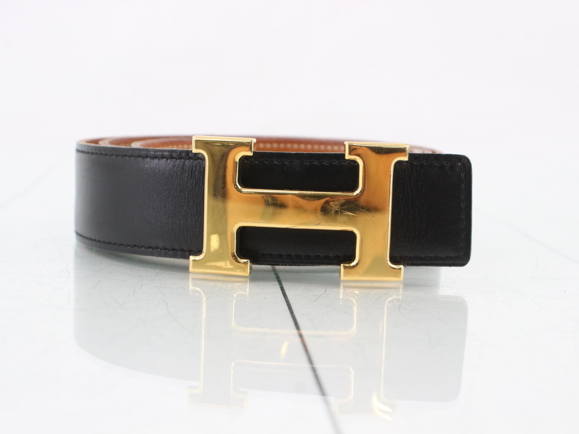 Constance H-buckle leather belt, S stamped, black