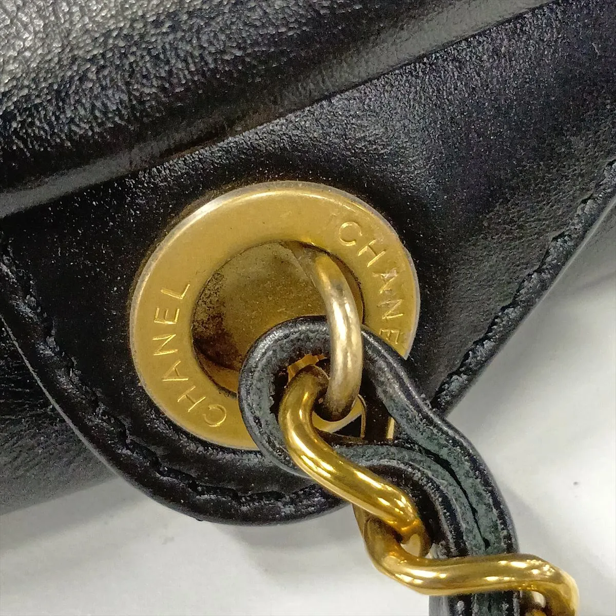 22 Backpack, Shiny Calfskin Chain Backpack, Black with Gold Hardware, EX1T3AK8, Random Plate — view 12