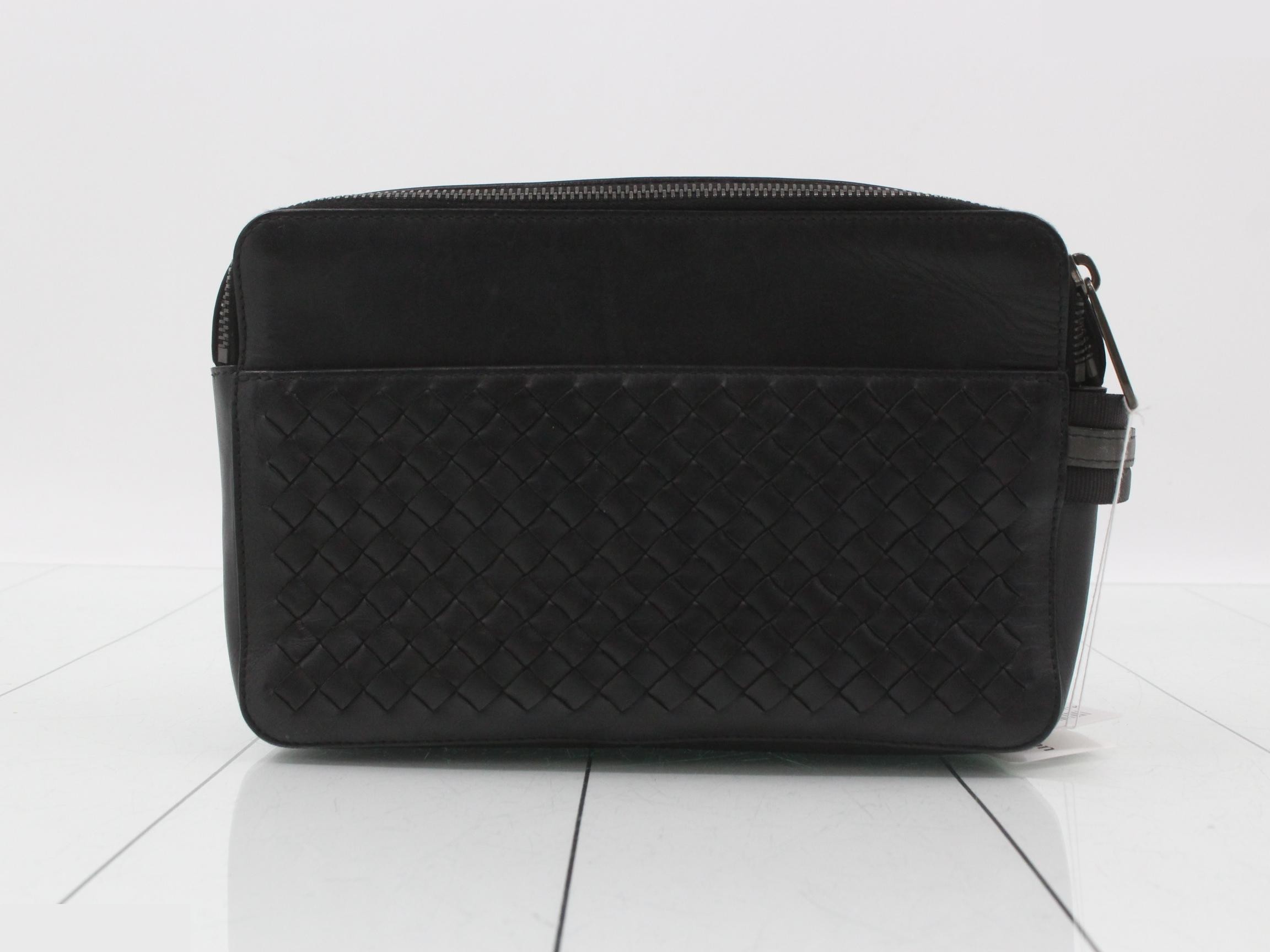 Intrecciato Leather Clutch Bag, Black — view 2