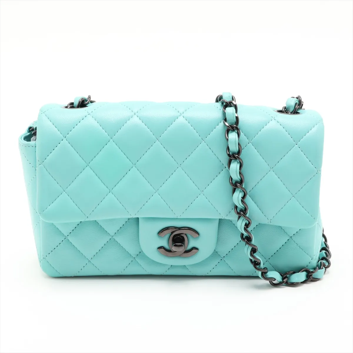 Mini Matelassé 20 Lambskin Single Flap Single Chain Bag, Blue with Black Hardware, CLK68AP3, Random Plate, A69900