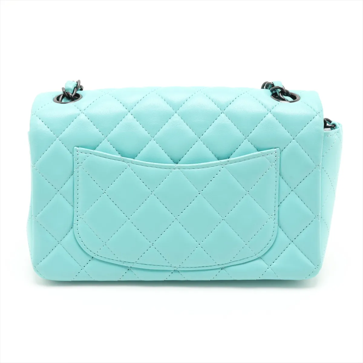 Mini Matelassé 20 Lambskin Single Flap Single Chain Bag, Blue with Black Hardware, CLK68AP3, Random Plate, A69900 — view 2