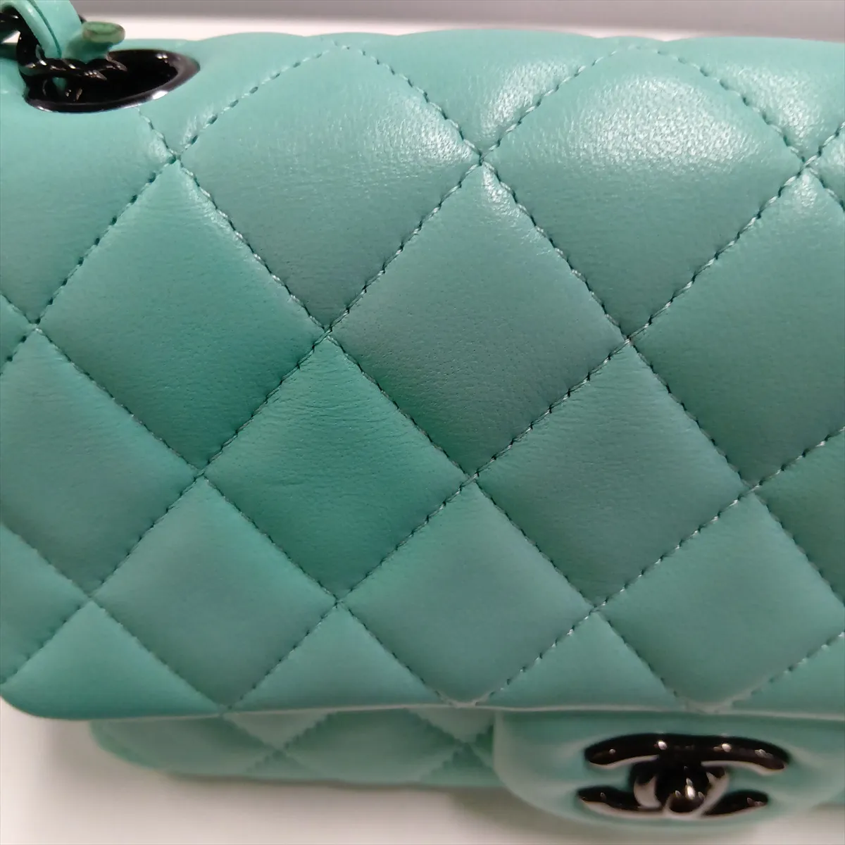 Mini Matelassé 20 Lambskin Single Flap Single Chain Bag, Blue with Black Hardware, CLK68AP3, Random Plate, A69900 — view 12