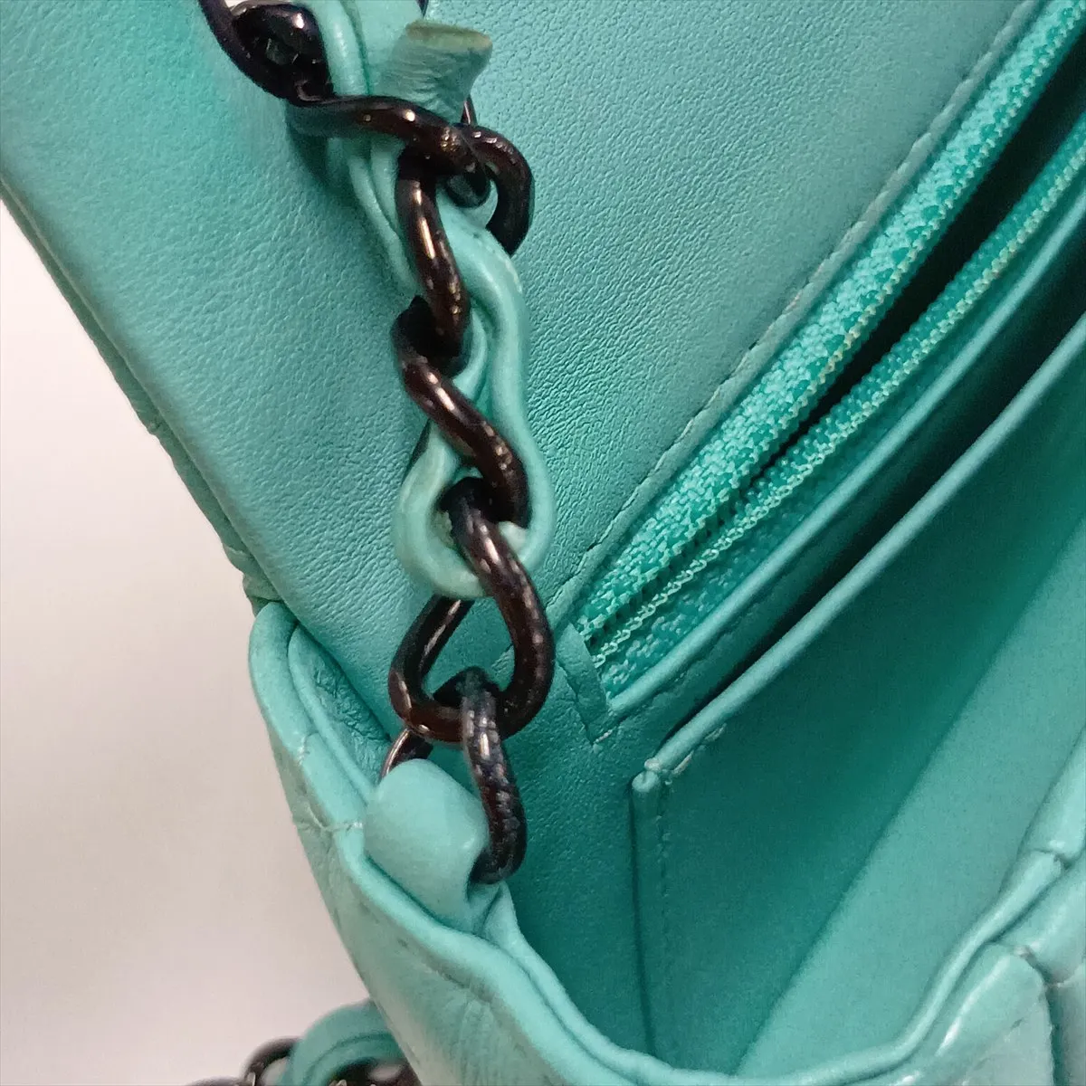 Mini Matelassé 20 Lambskin Single Flap Single Chain Bag, Blue with Black Hardware, CLK68AP3, Random Plate, A69900 — view 15