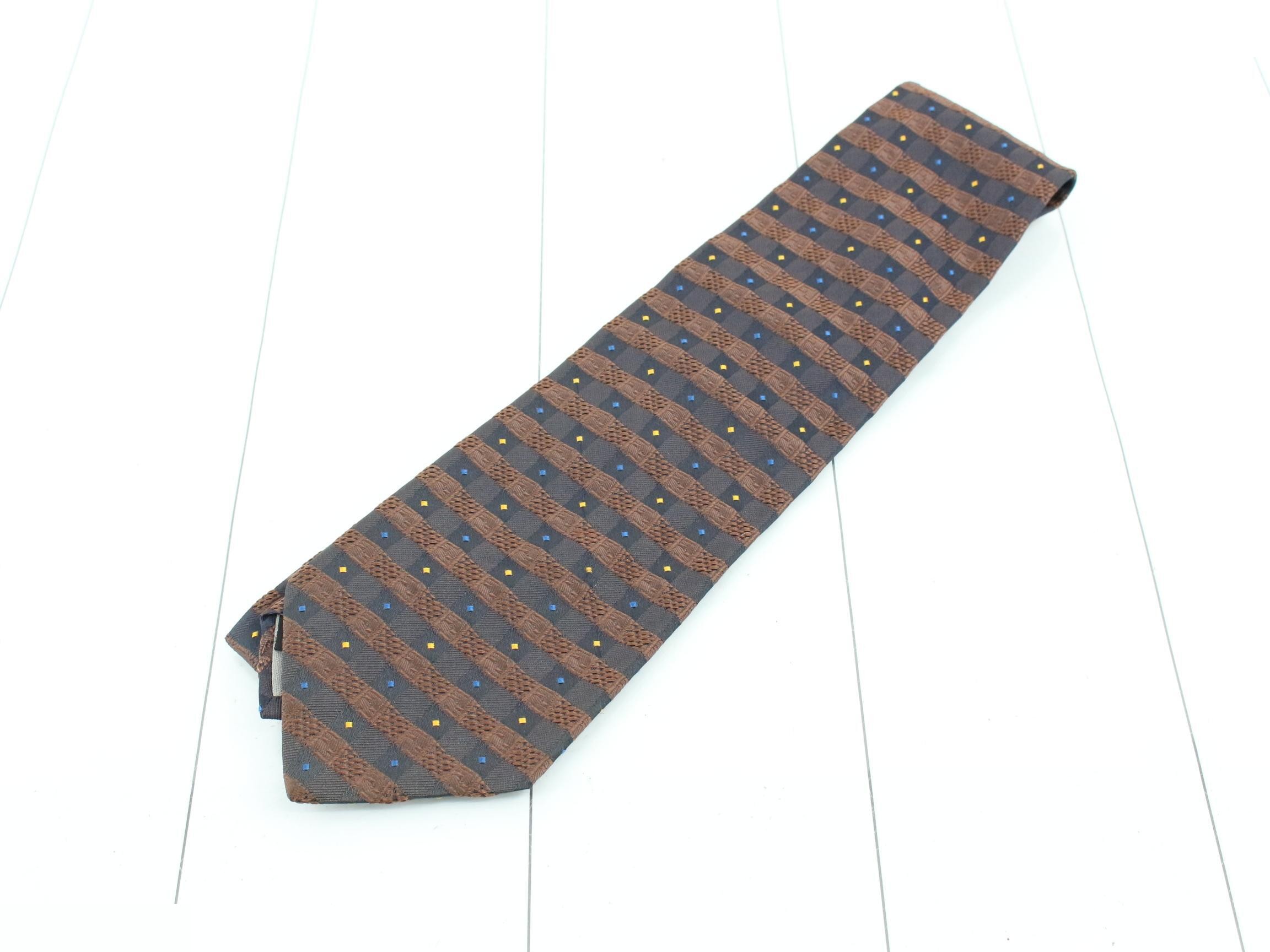 Necktie: Navy x Brown, Striped x Dot
