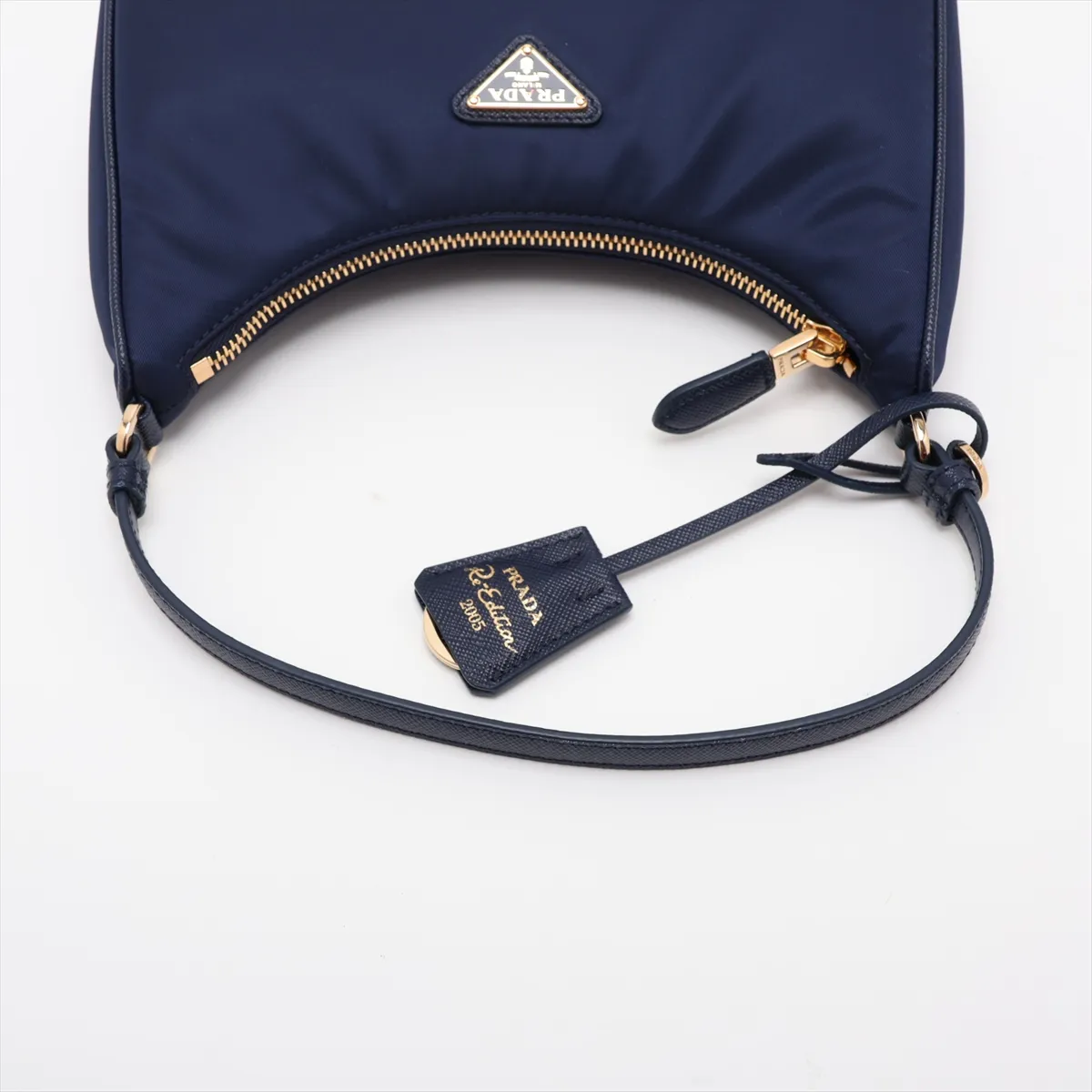 Tessuto Nylon x Leather Handbag, Navy, 1N204M — view 5