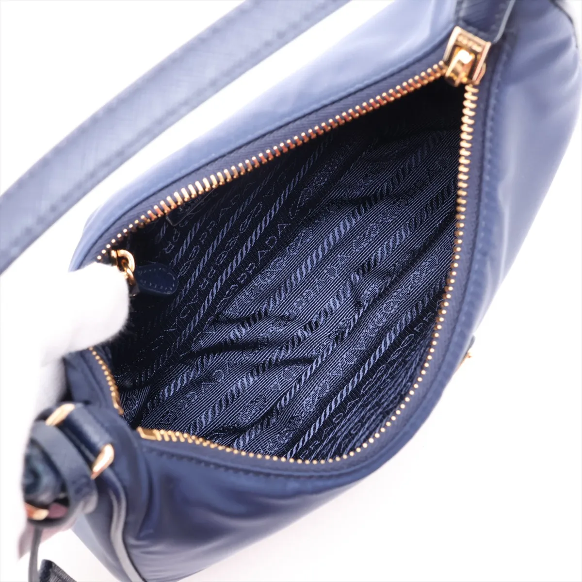 Tessuto Nylon x Leather Handbag, Navy, 1N204M — view 7