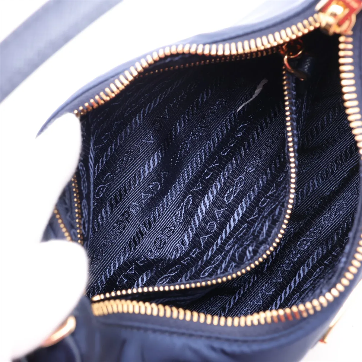 Tessuto Nylon x Leather Handbag, Navy, 1N204M — view 8