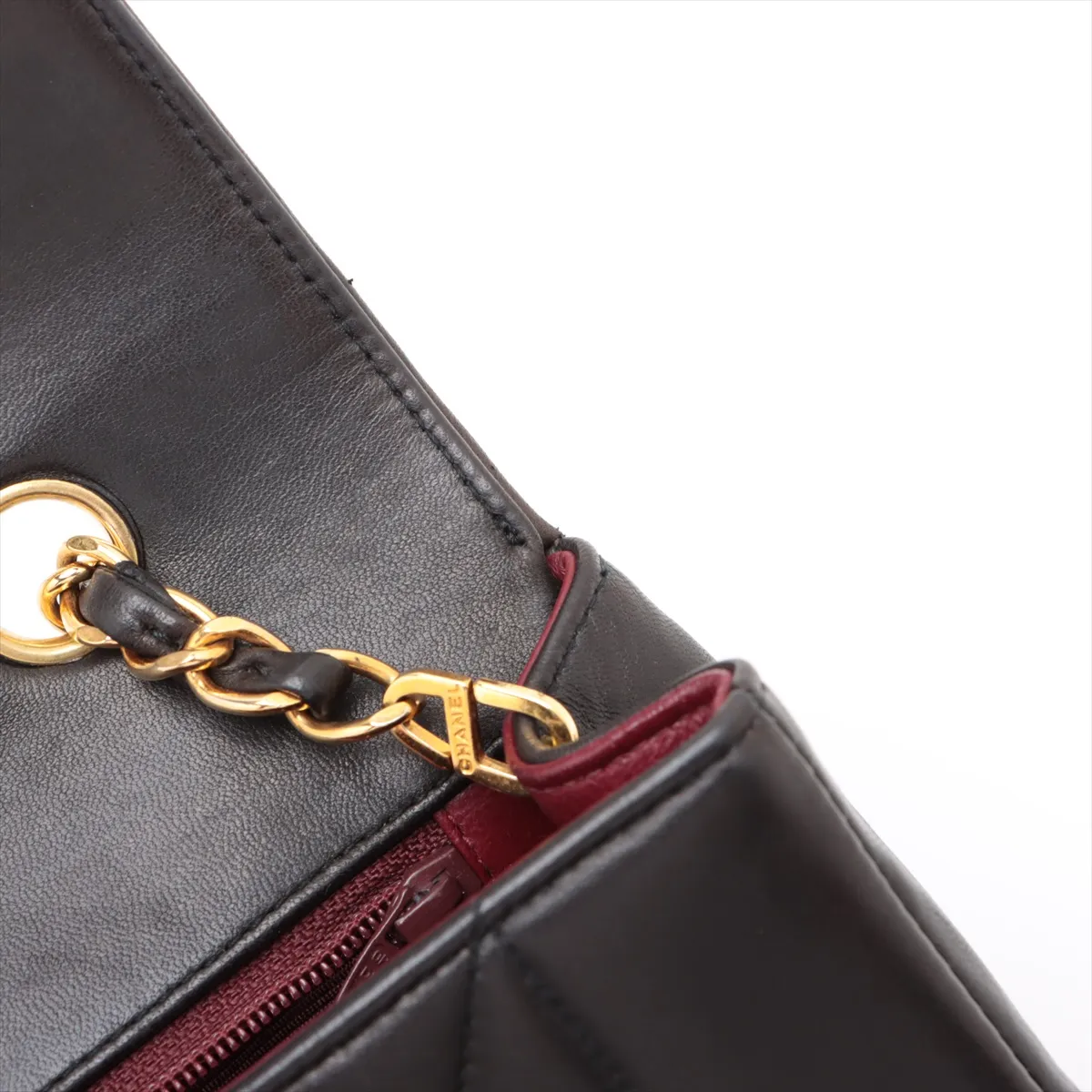 Matelasse Lambskin Single Flap Single Chain Bag Diana Flap Black Gold Hardware — view 12