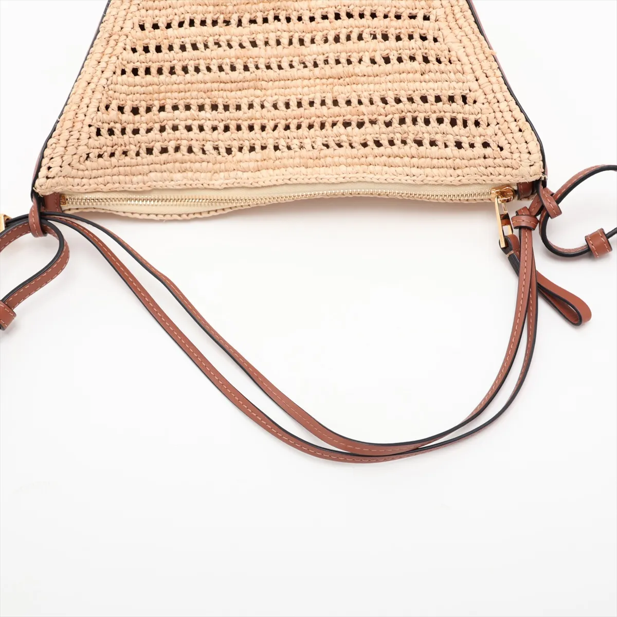 Hammock Mini Hobo Raffia x Leather Shoulder Bag Beige x Brown — view 5