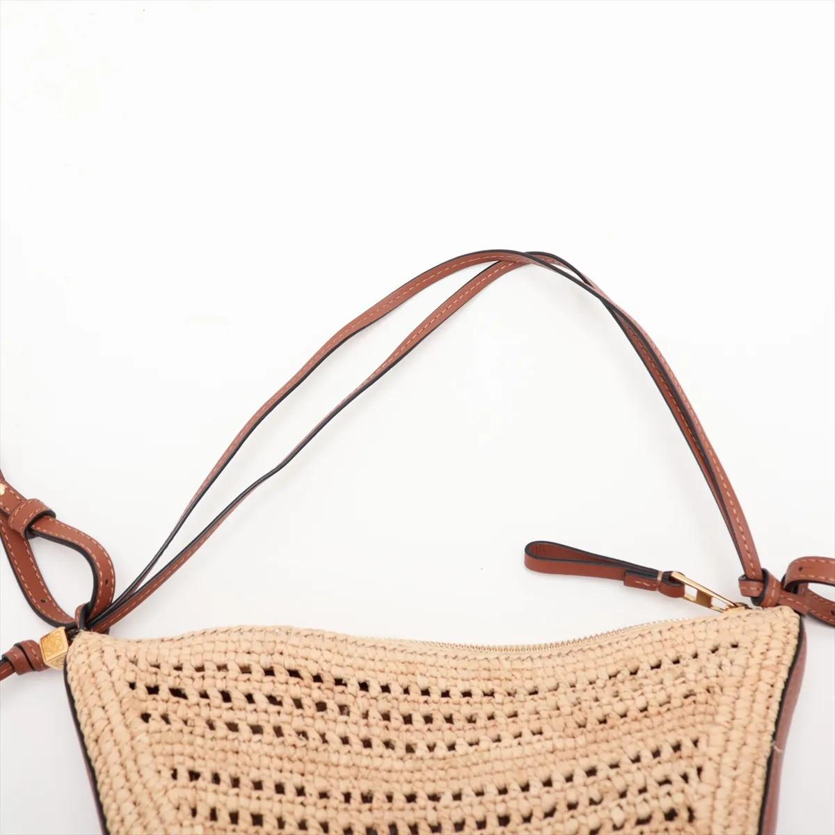 Hammock Mini Hobo Raffia x Leather Shoulder Bag Beige x Brown — view 6