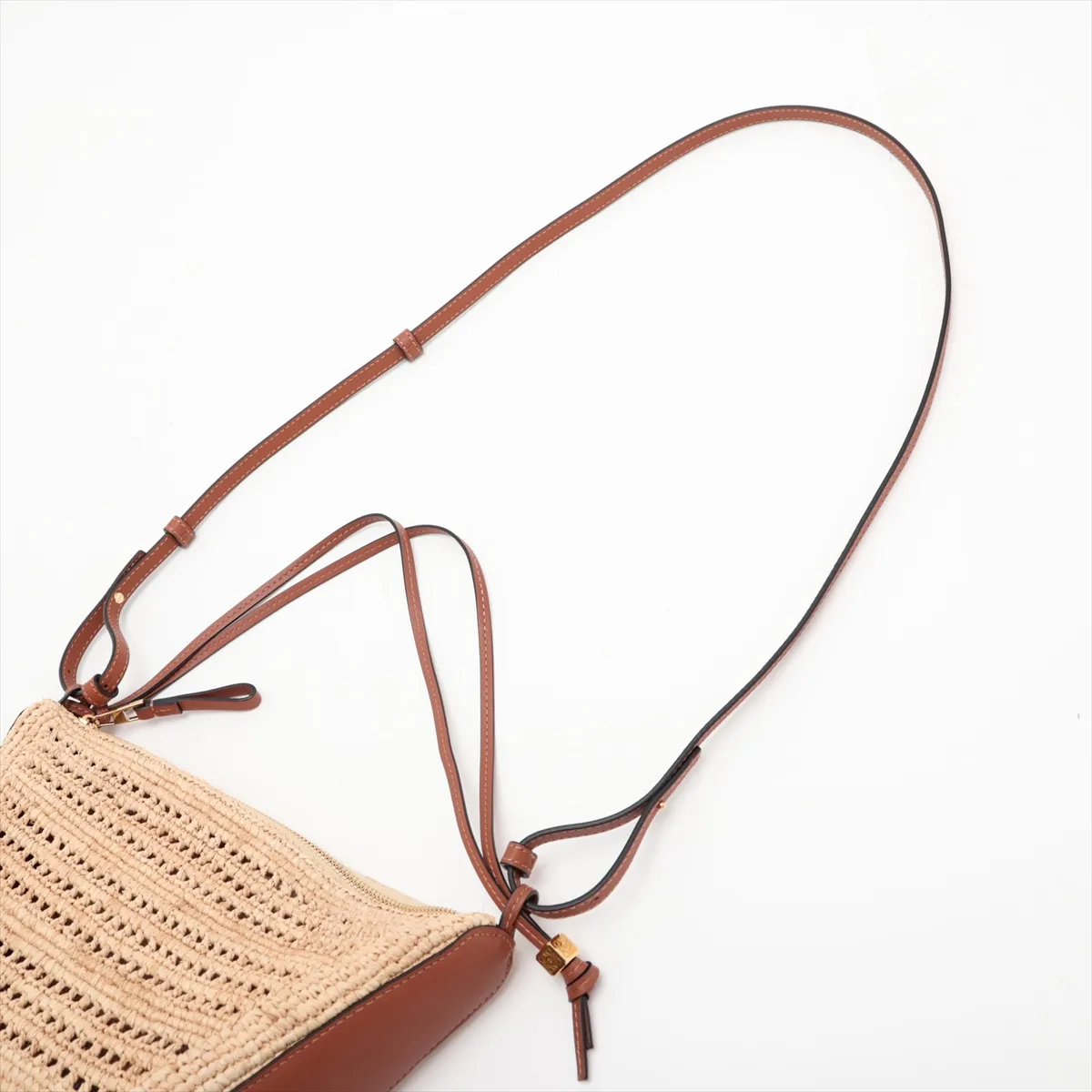 Hammock Mini Hobo Raffia x Leather Shoulder Bag Beige x Brown — view 7