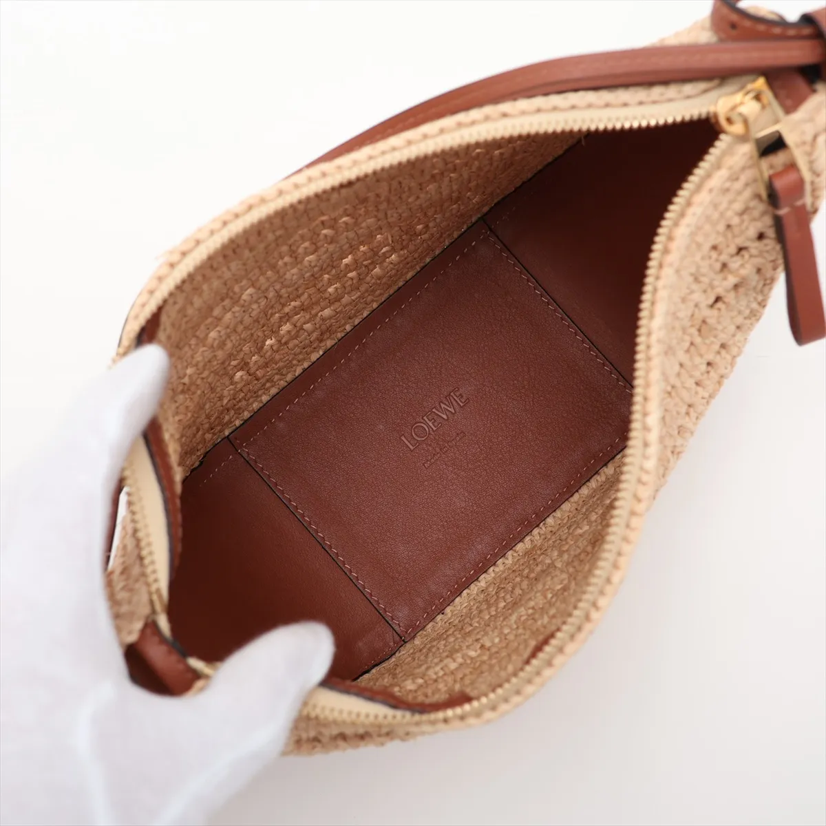 Hammock Mini Hobo Raffia x Leather Shoulder Bag Beige x Brown — view 8
