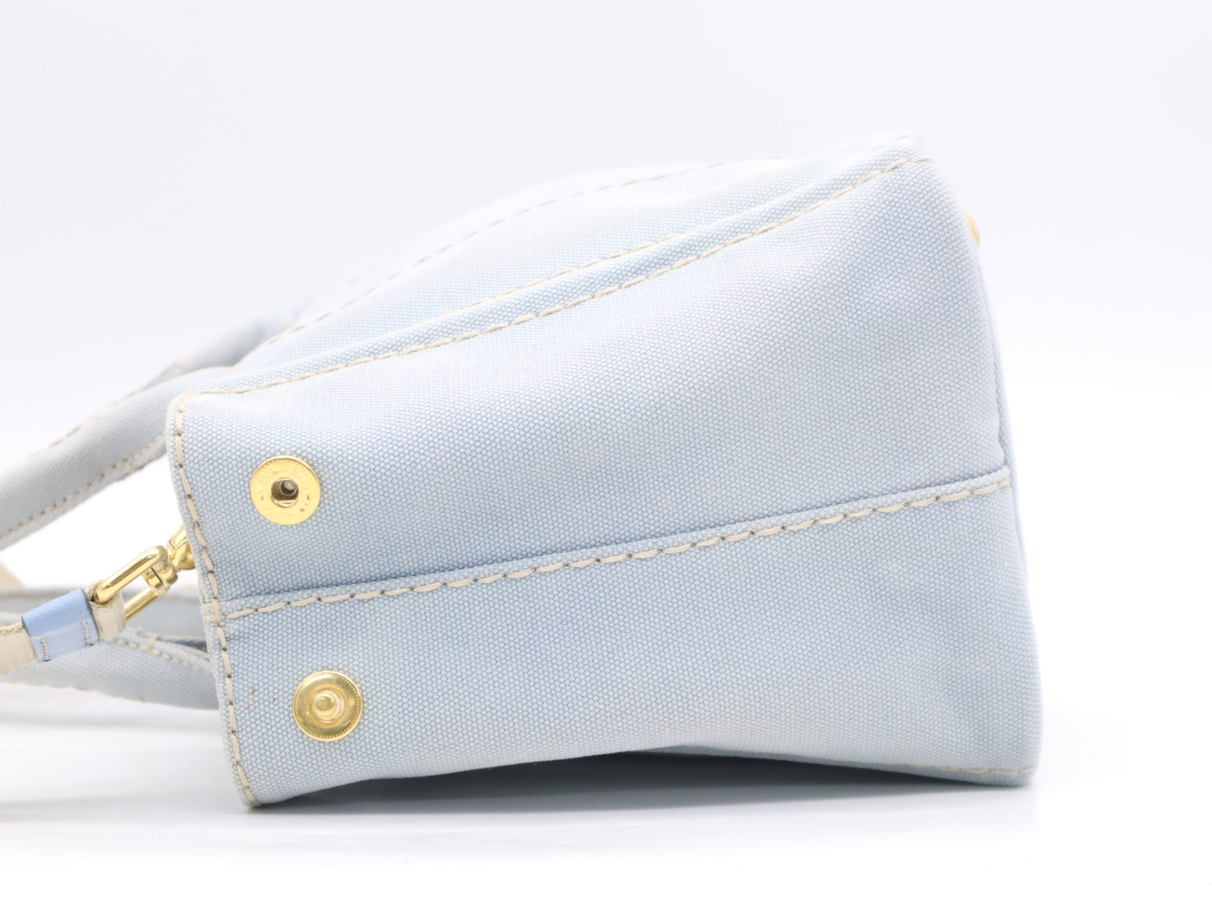 Denim Canapa Mini Handbag, Blue, Gold Hardware, with Shoulder Strap — view 3