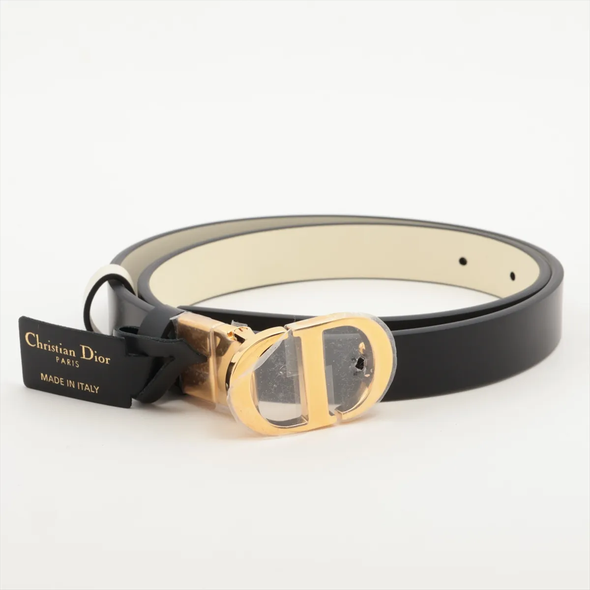 30 MONTAIGNE belt, size 75, GP leather, black and white, some wear, no engraving on the main body.