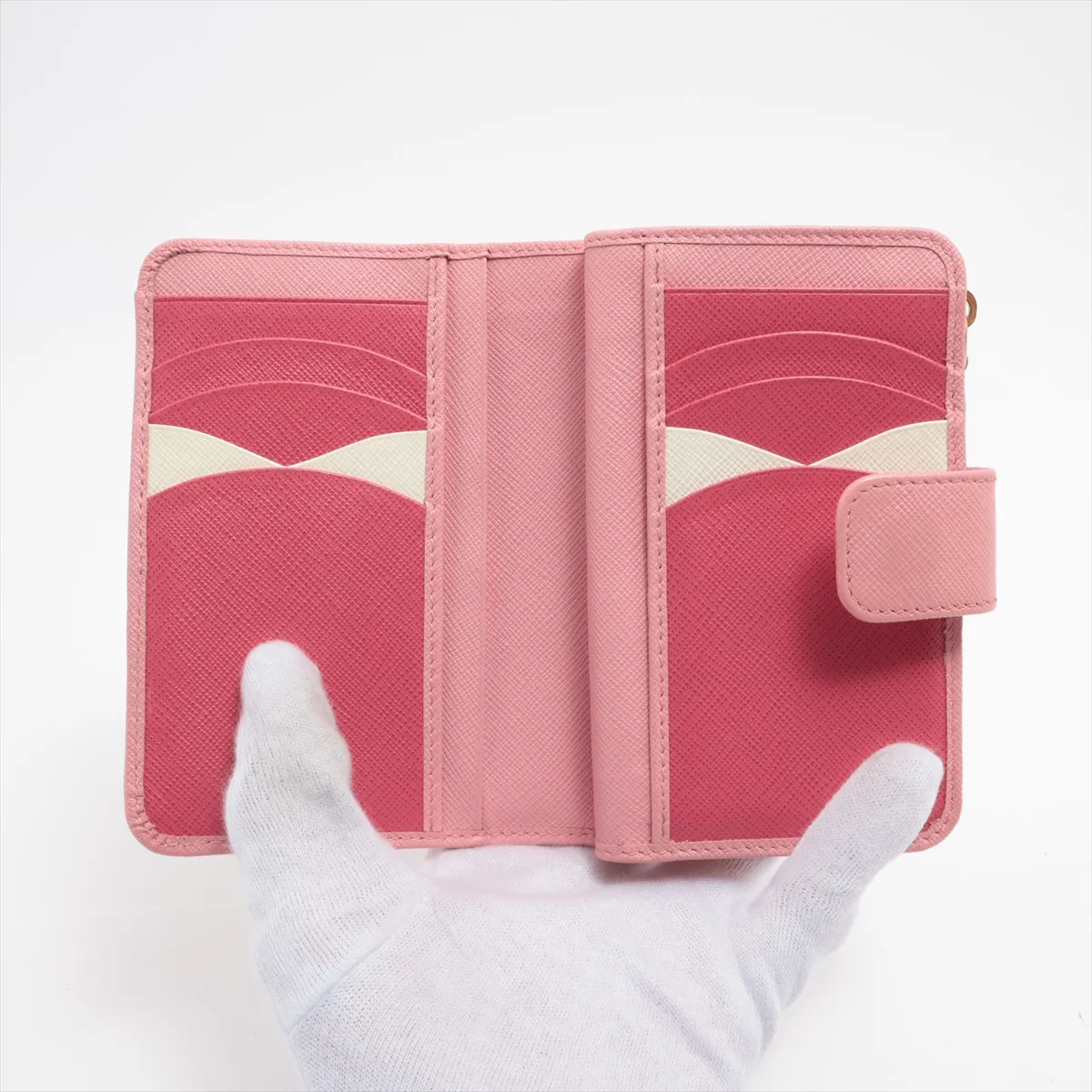 Saffiano Metal 1ML225 Novelty Leather Compact Wallet Pink — view 3