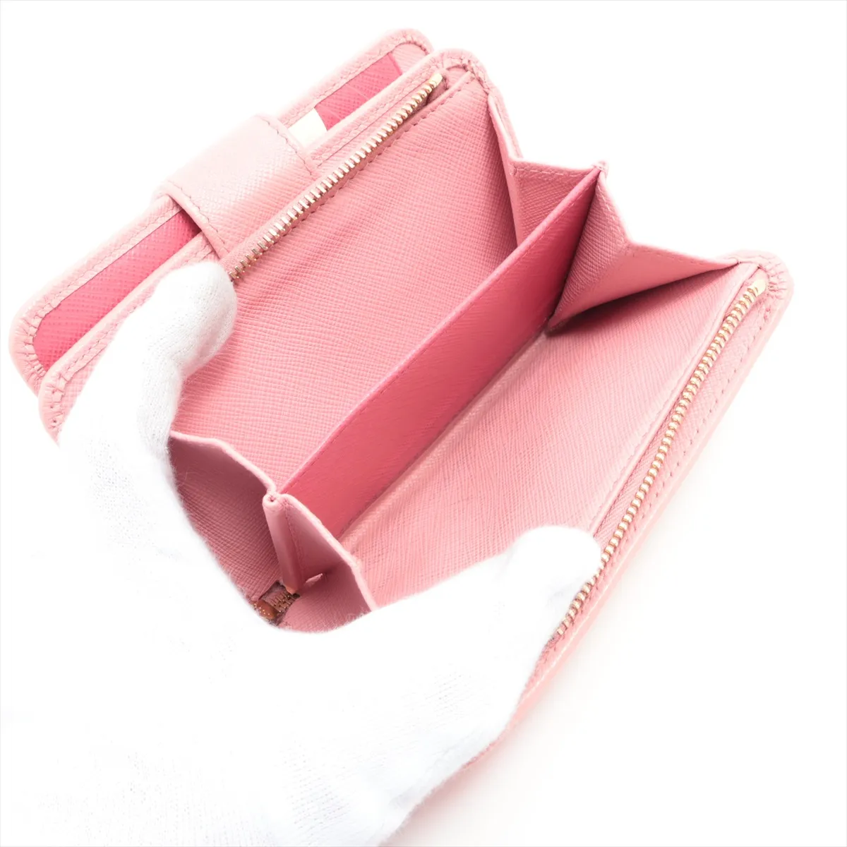 Saffiano Metal 1ML225 Novelty Leather Compact Wallet Pink — view 5