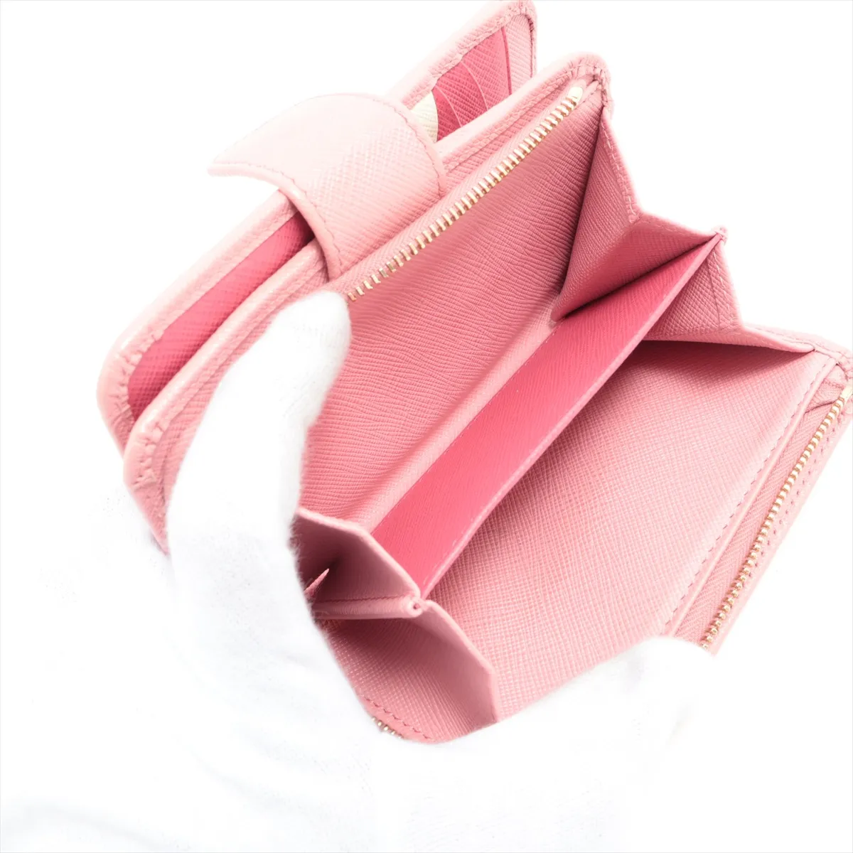 Saffiano Metal 1ML225 Novelty Leather Compact Wallet Pink — view 6