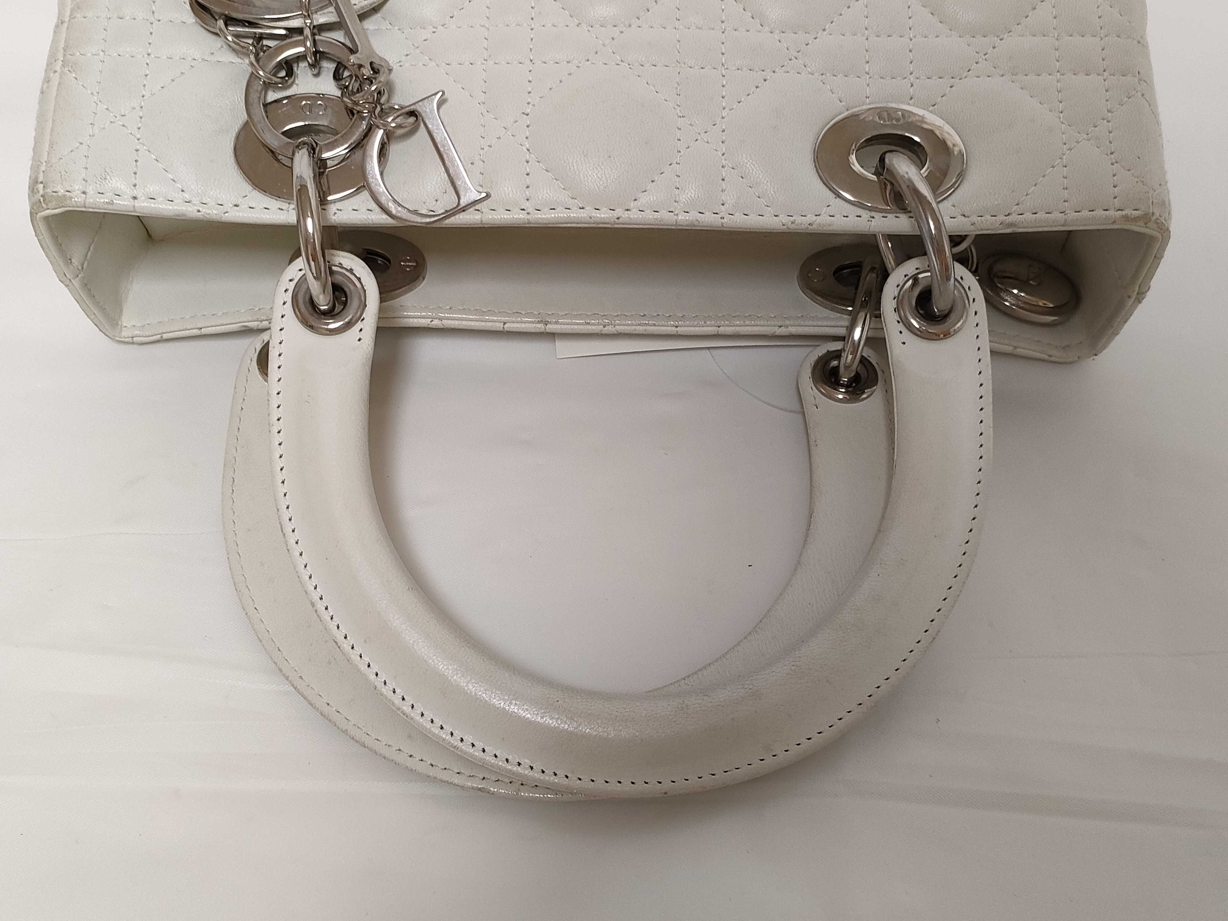 Lady Dior Leather White 2-Way Handbag — view 3