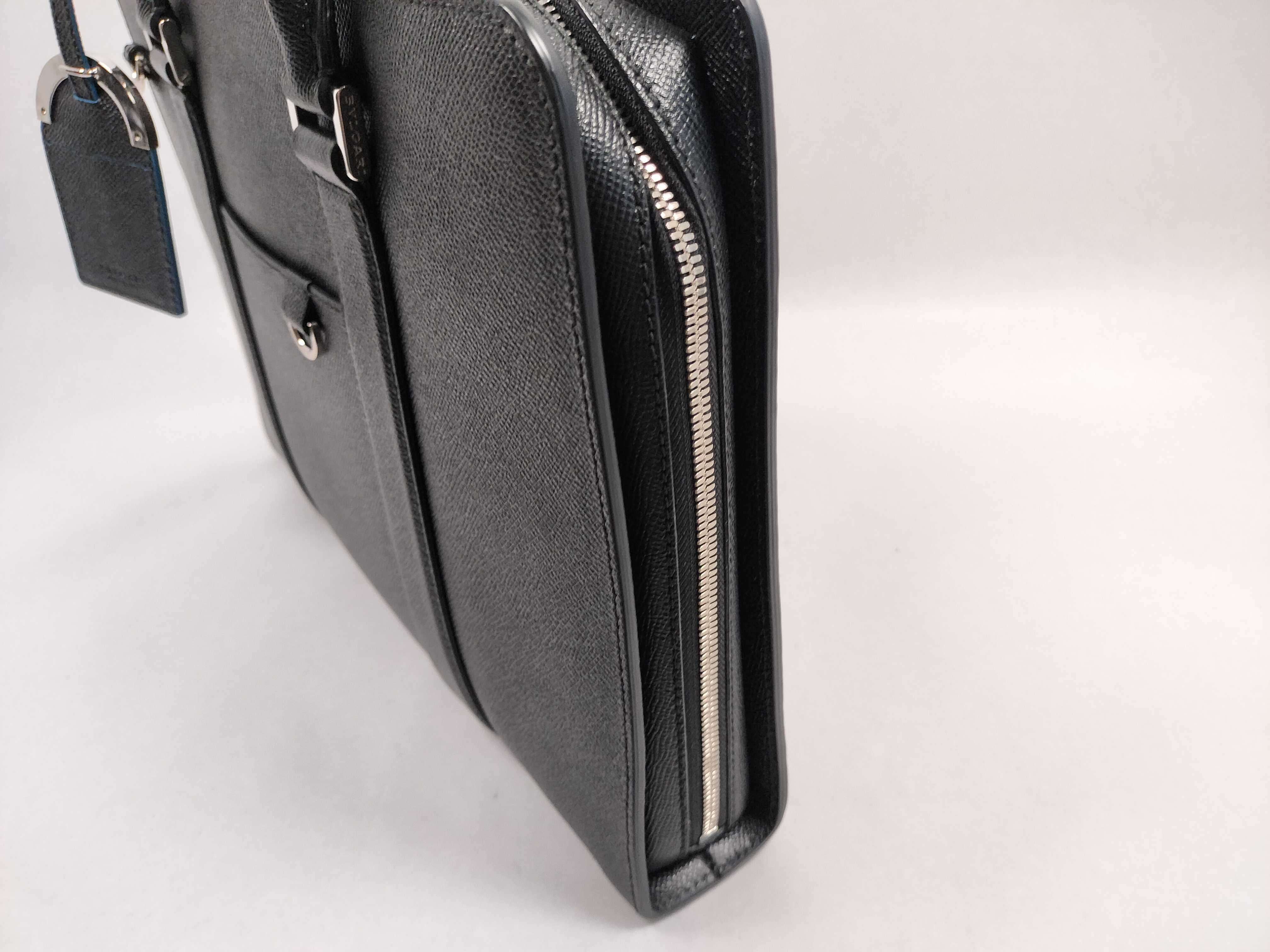 Bulgari Man Leather Briefcase Black Business Bag — view 14