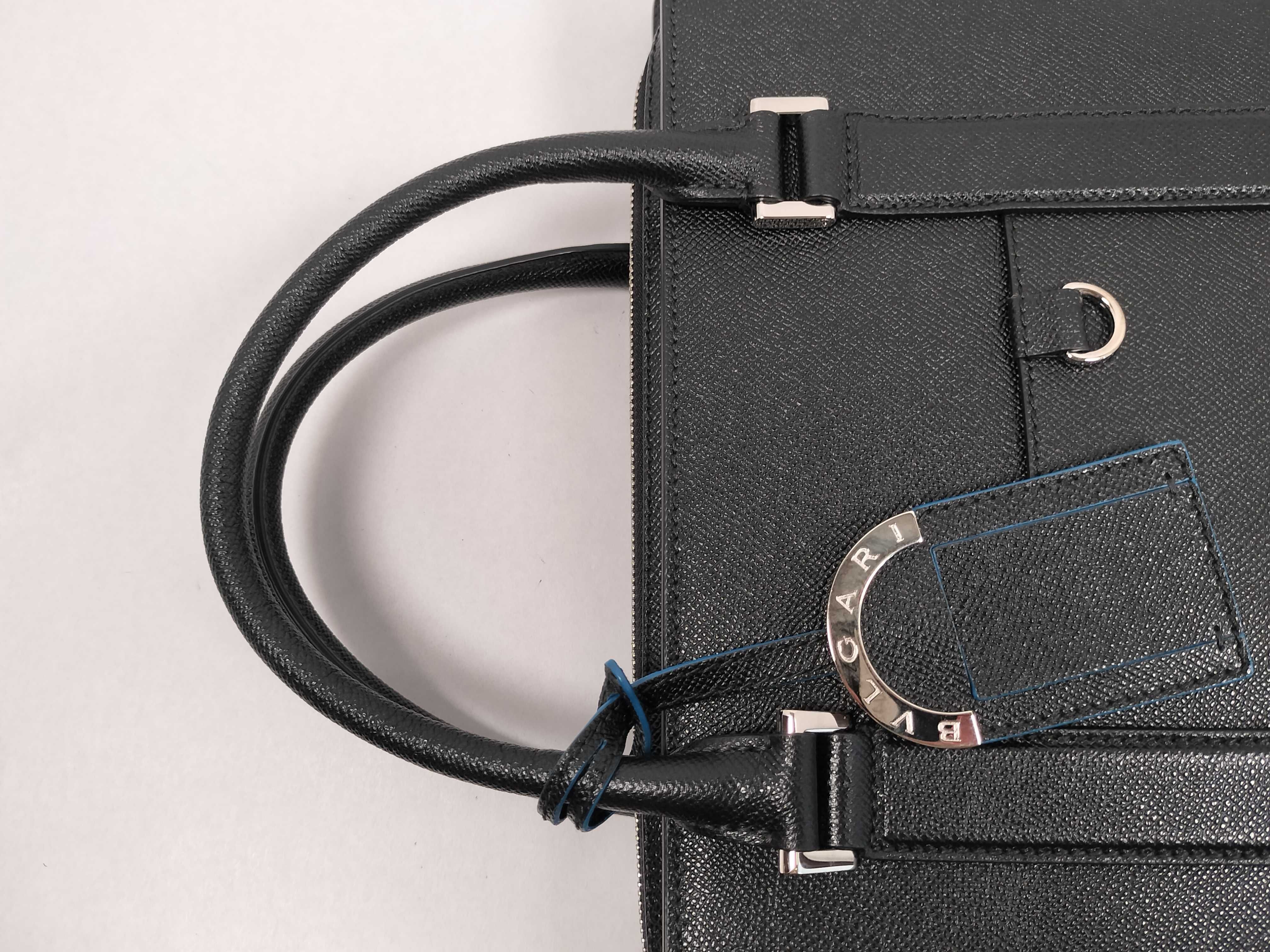 Bulgari Man Leather Briefcase Black Business Bag — view 3