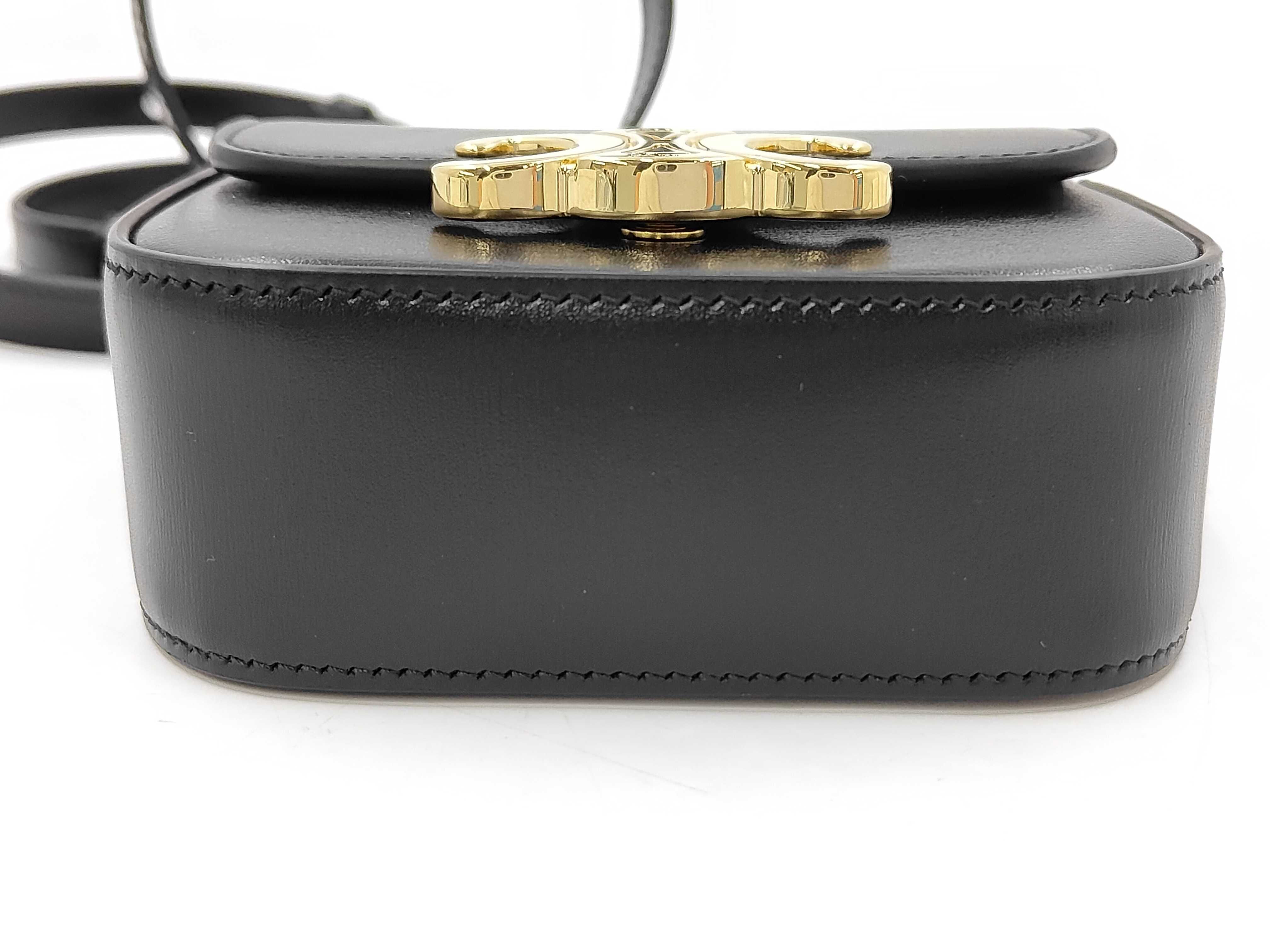 Claude Mini Glossy Cowhide Leather Shoulder/Crossbody Bag with Locking Hardware, Black x Gold — view 6