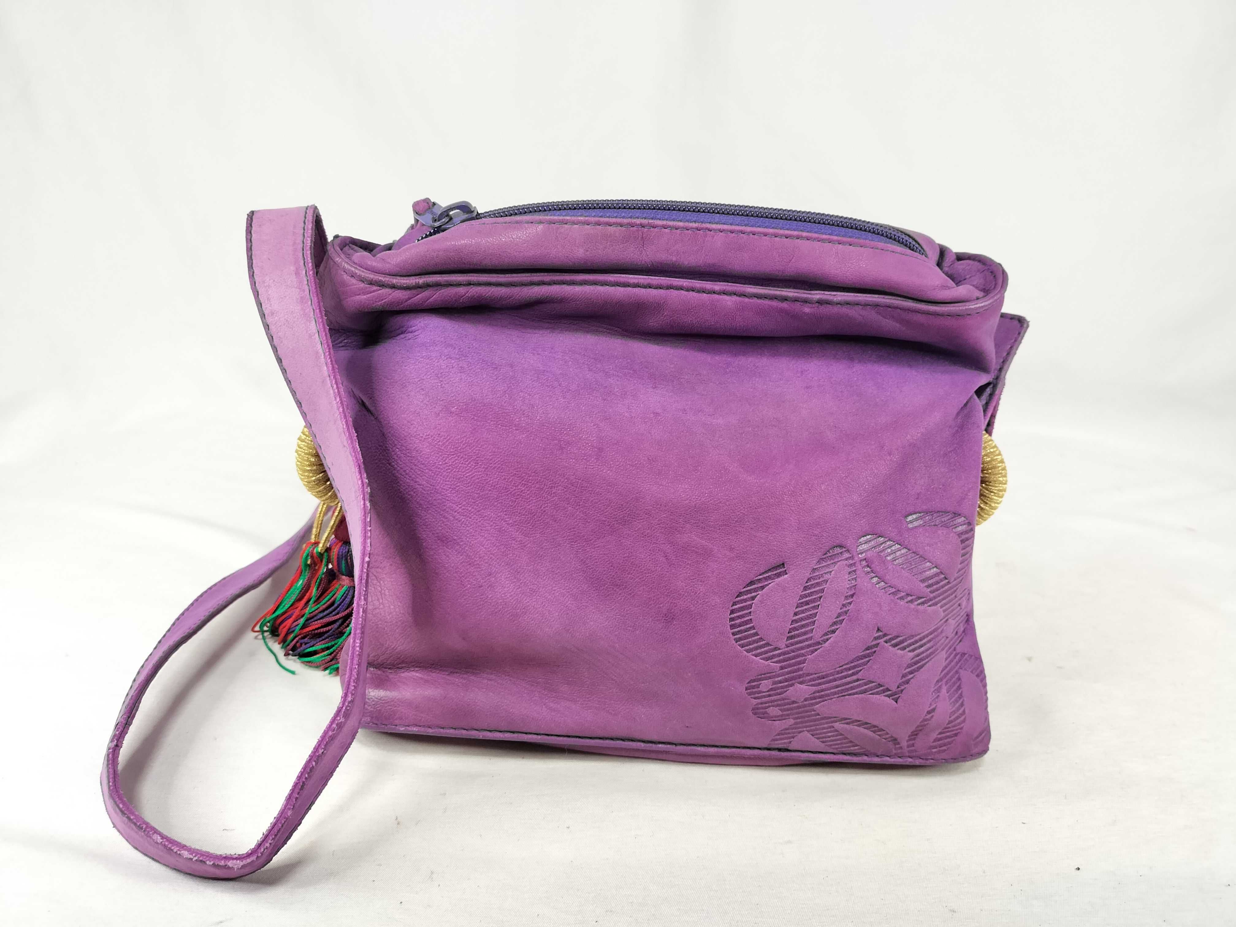 shoulder bag, fringe, Anagram design, nappa leather, purple.