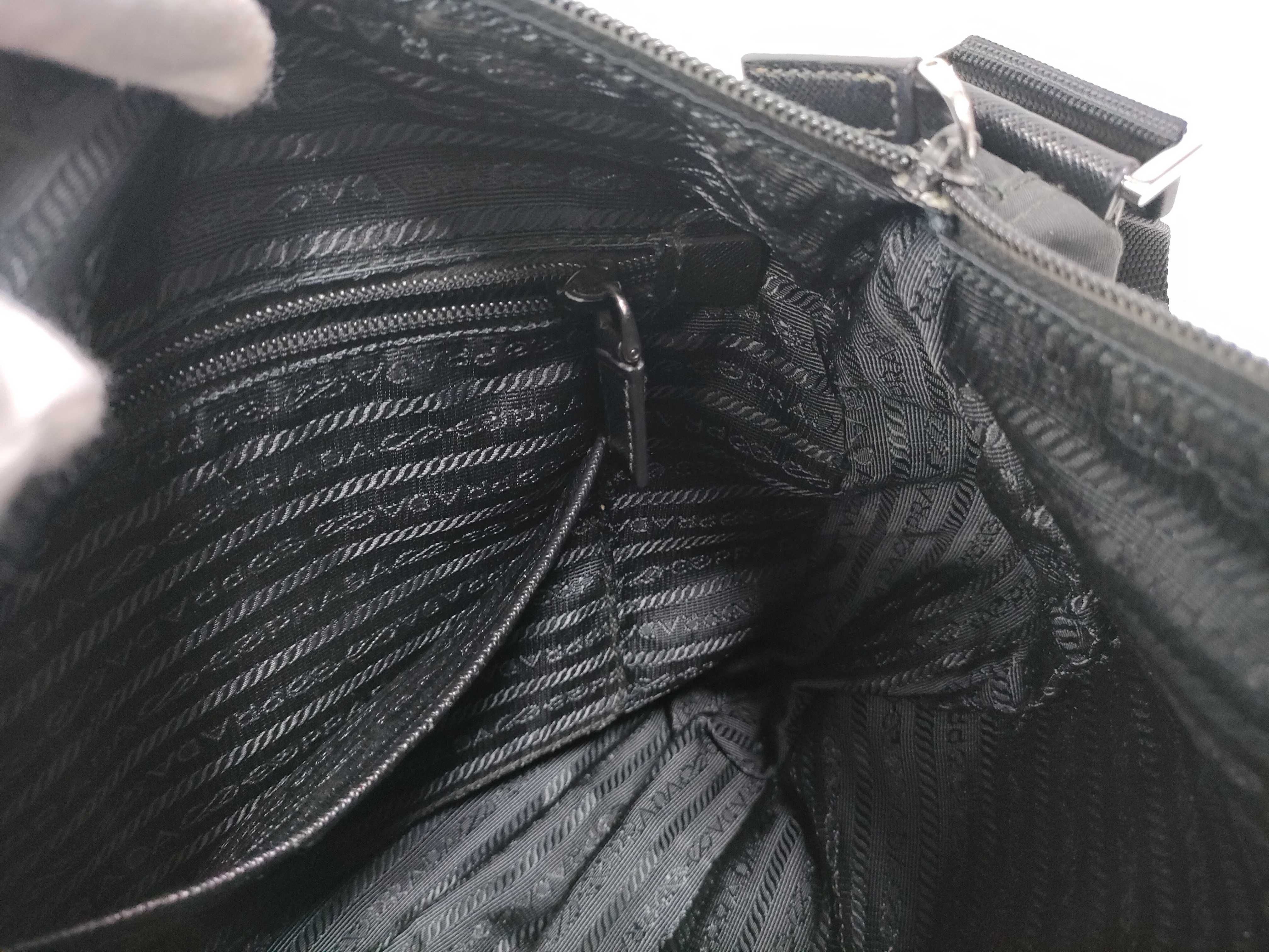 (Prada) Current model shoulder bag, Saffiano nylon, triangular logo shoulder bag — view 13